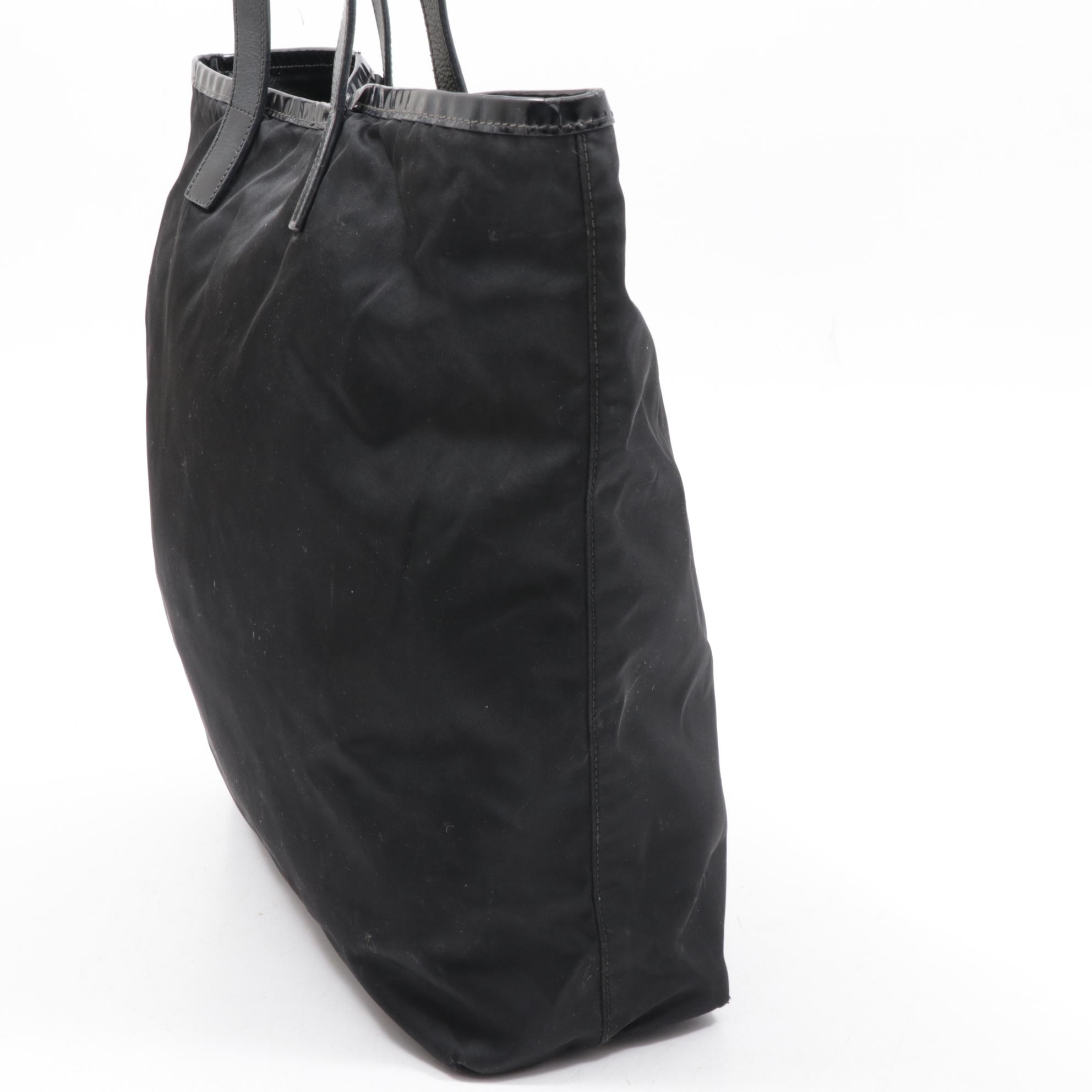 Prada Tessuto Nylon and Leather Tote Bag in Black