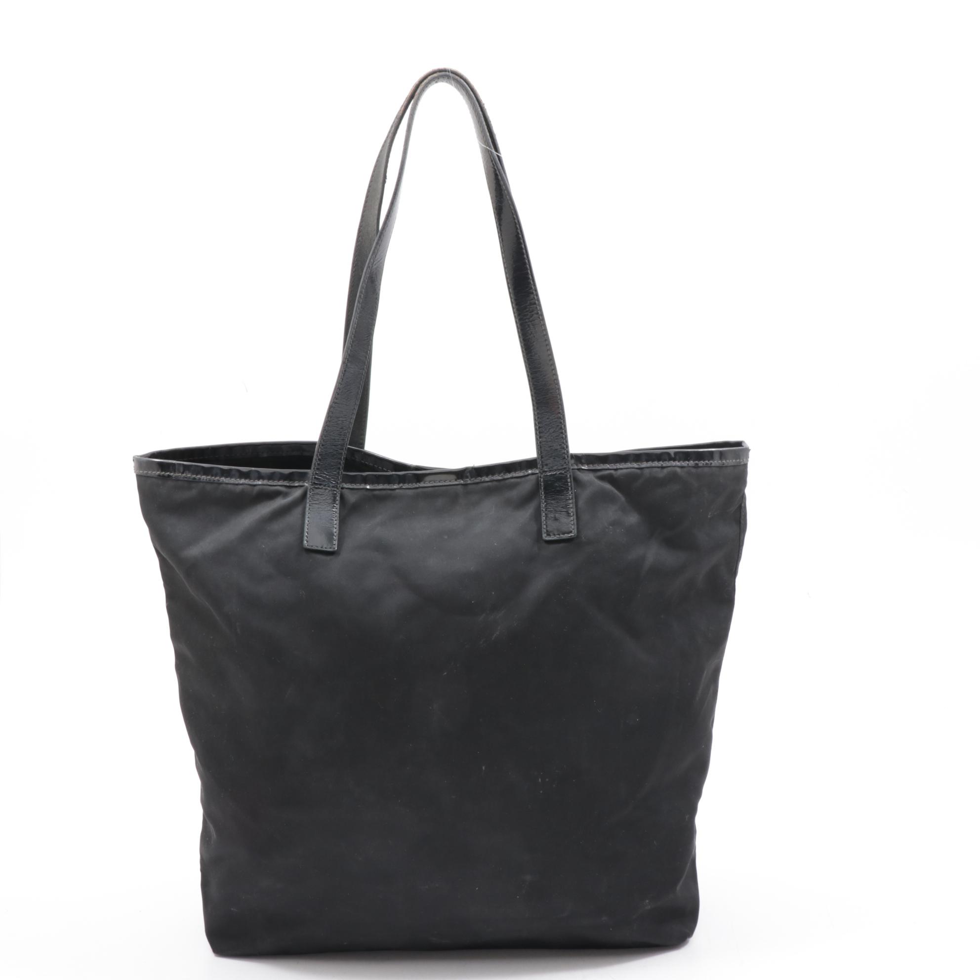 Prada Tessuto Nylon and Leather Tote Bag in Black