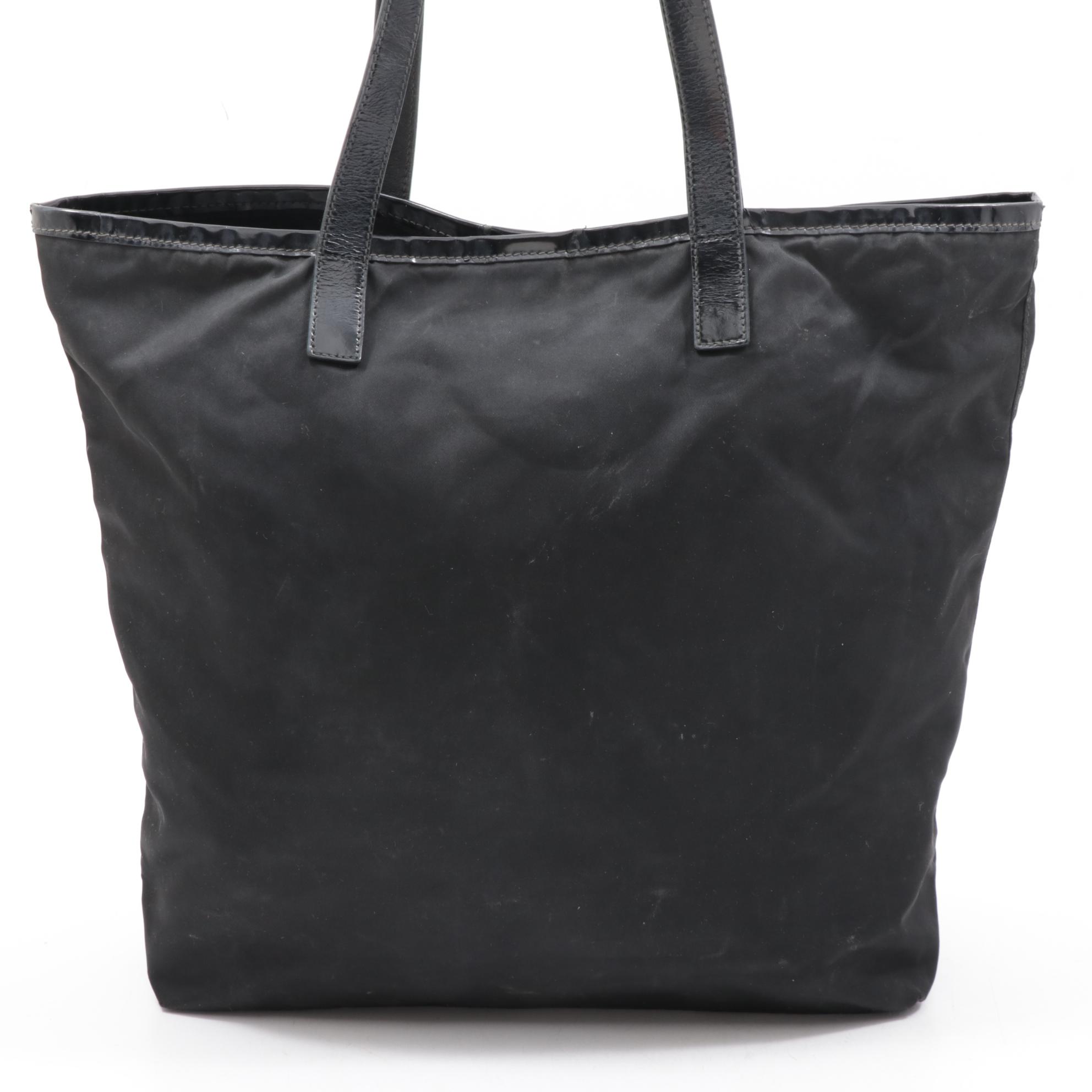 Prada Tessuto Nylon and Leather Tote Bag in Black