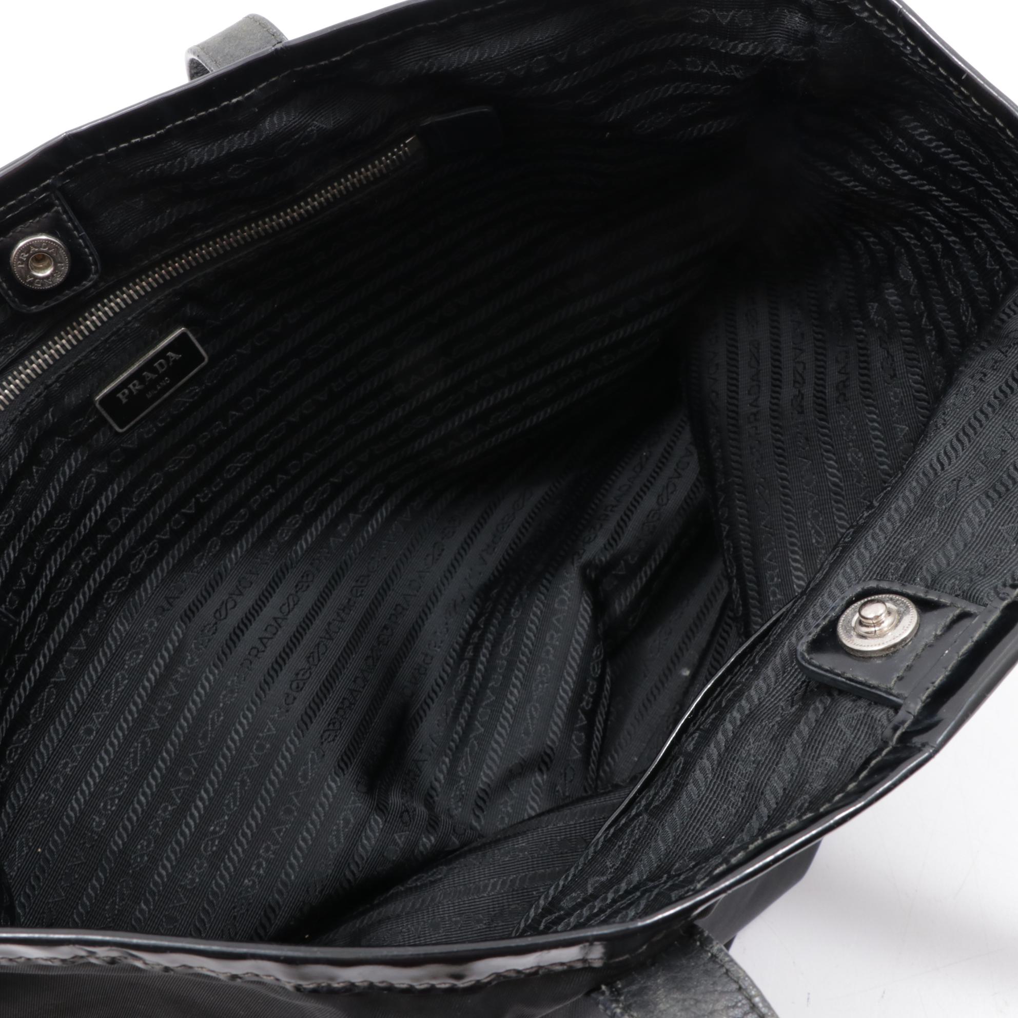 Prada Tessuto Nylon and Leather Tote Bag in Black