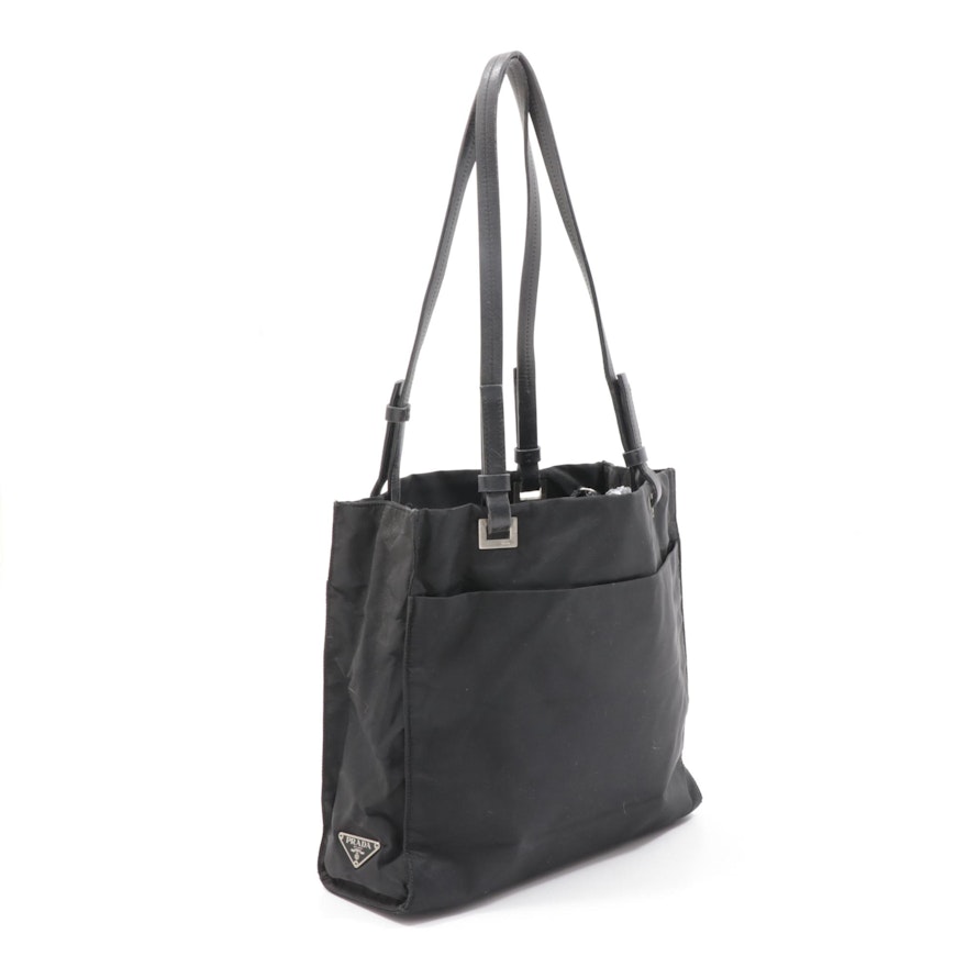 Prada Black Tessuto Nylon Tote Bag with Leather Straps