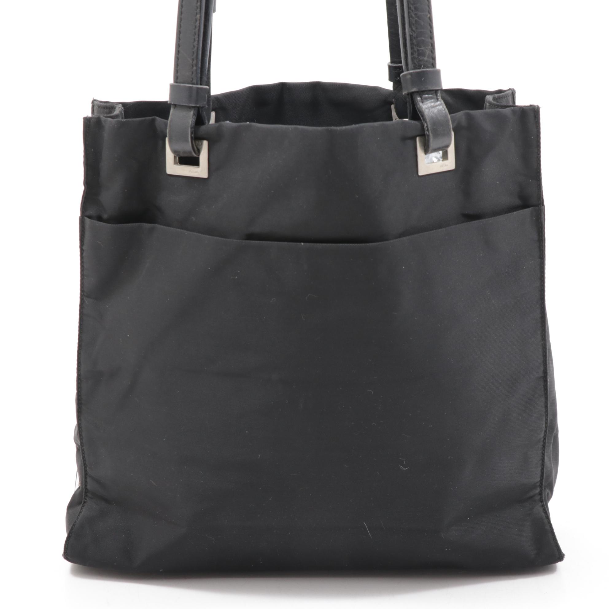Prada Black Tessuto Nylon Tote Bag with Leather Straps