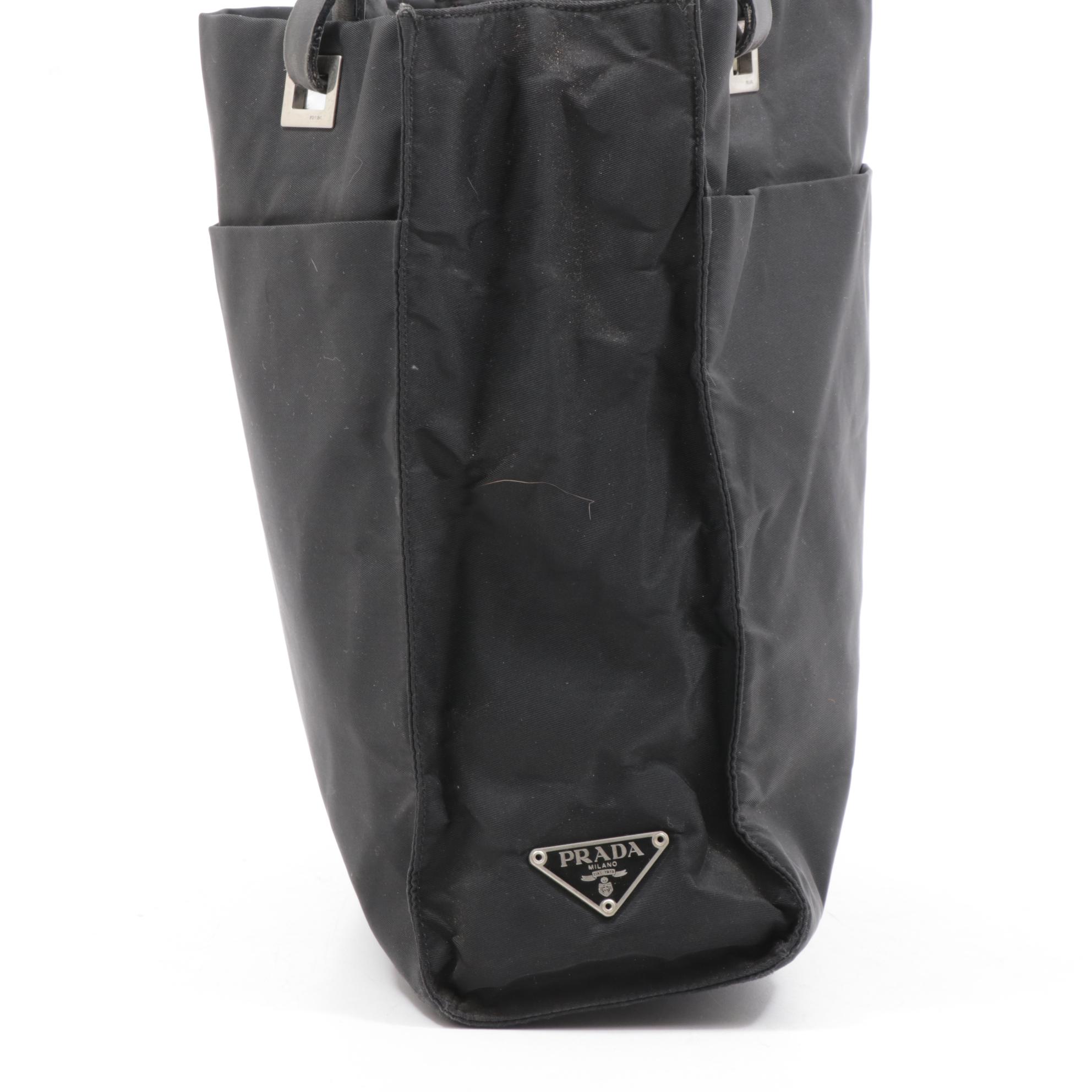 Prada Black Tessuto Nylon Tote Bag with Leather Straps