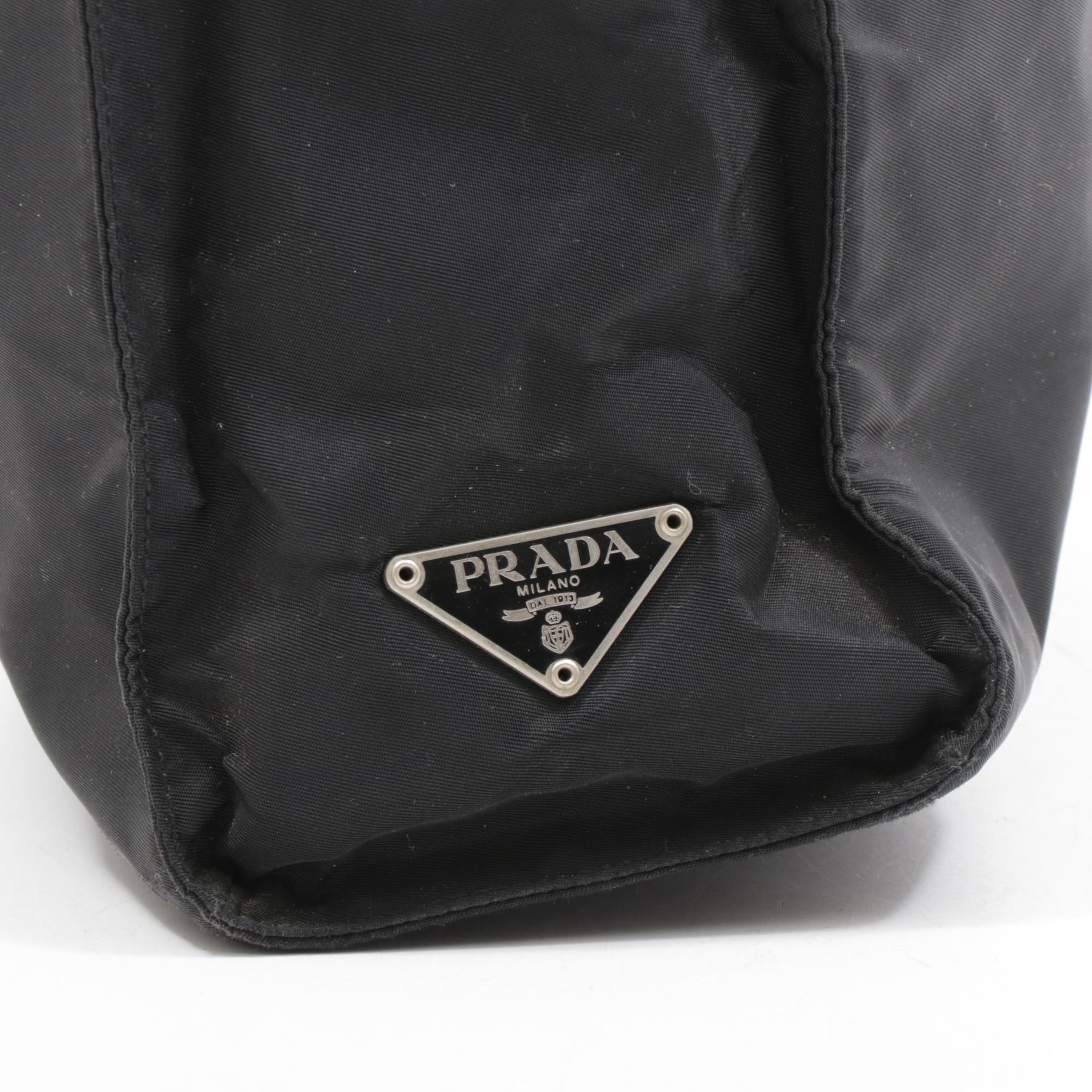 Prada Black Tessuto Nylon Tote Bag with Leather Straps