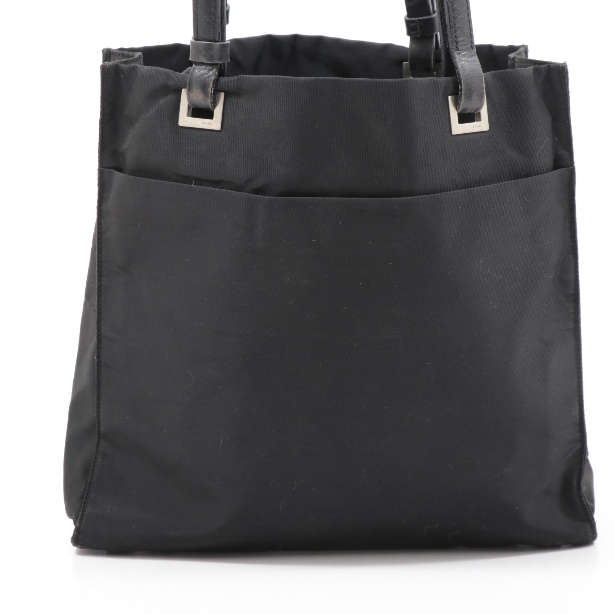 Prada Black Tessuto Nylon Tote Bag with Leather Straps