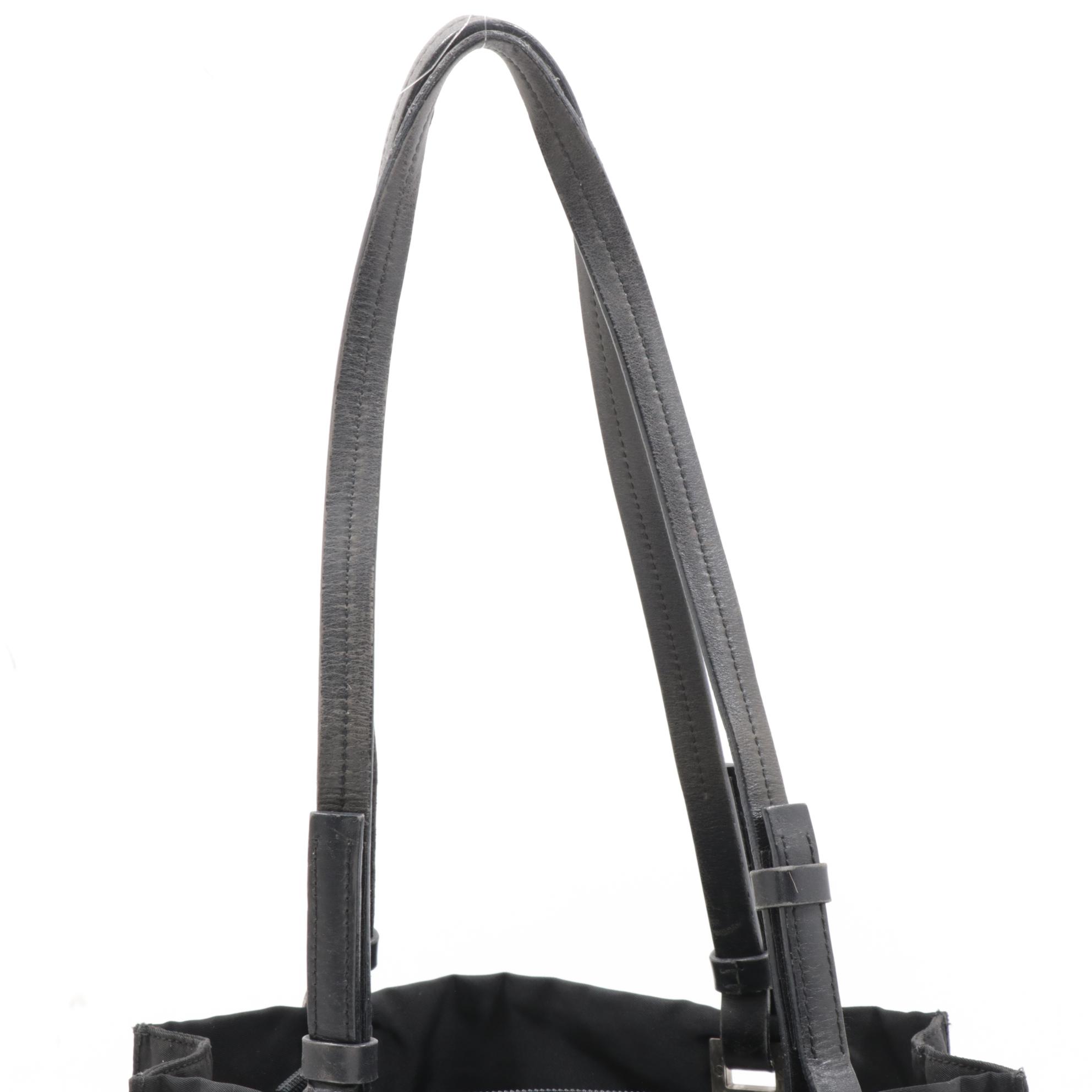 Prada Black Tessuto Nylon Tote Bag with Leather Straps