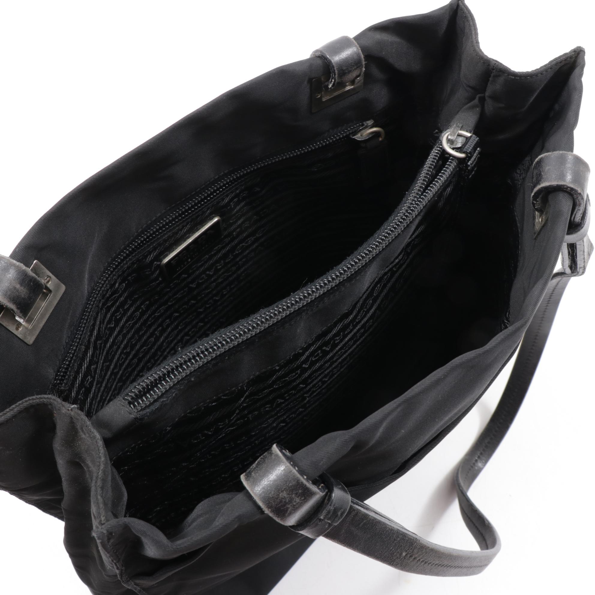 Prada Black Tessuto Nylon Tote Bag with Leather Straps