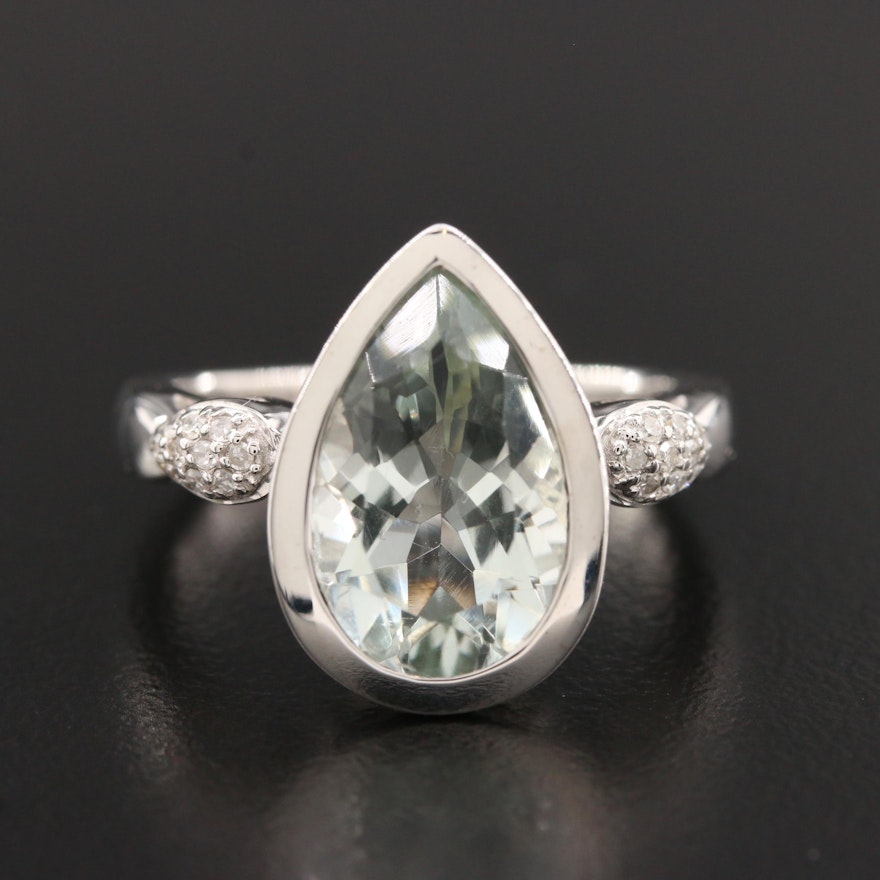 Sterling Silver Prasiolite and Diamond Ring