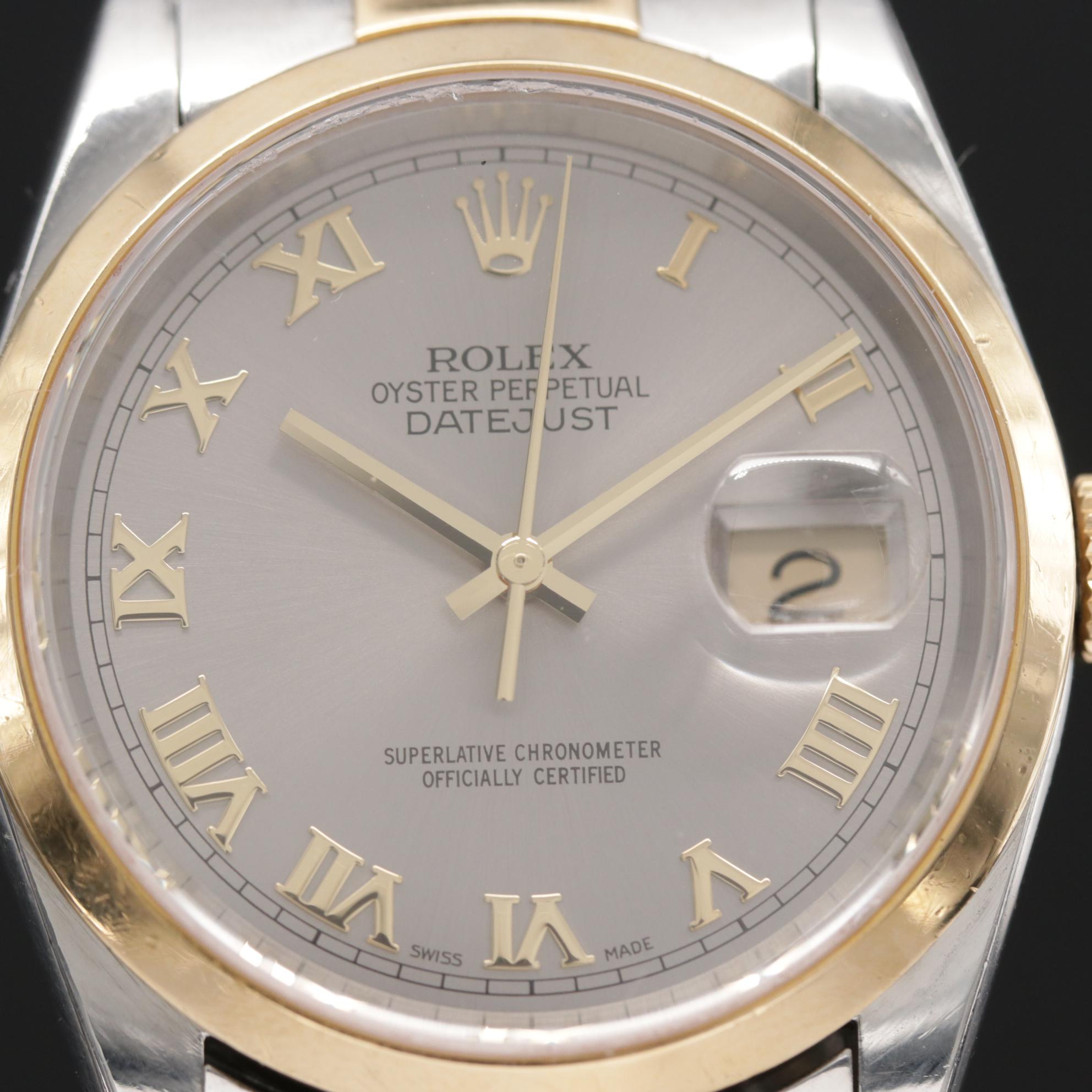 Rolex Datjust 18K Gold and Stainless Steel Automatic Watch, 2002