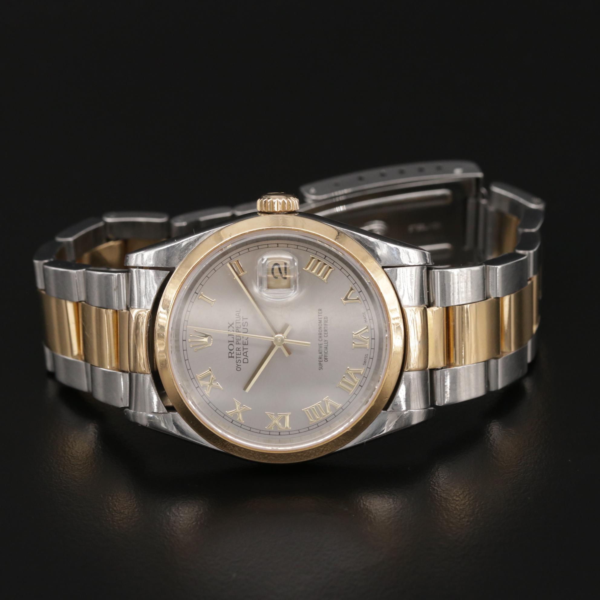 Rolex Datjust 18K Gold and Stainless Steel Automatic Watch, 2002