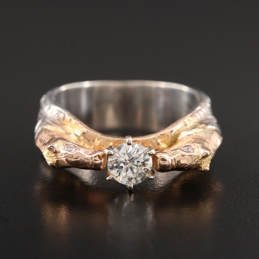 14K White Gold Diamond Horse Ring with Yellow Gold Accents