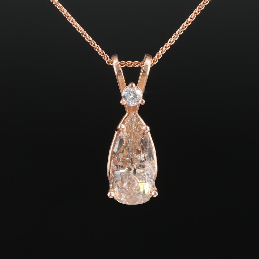14K Rose Gold 2.10 CTW Diamond Pendant Necklace