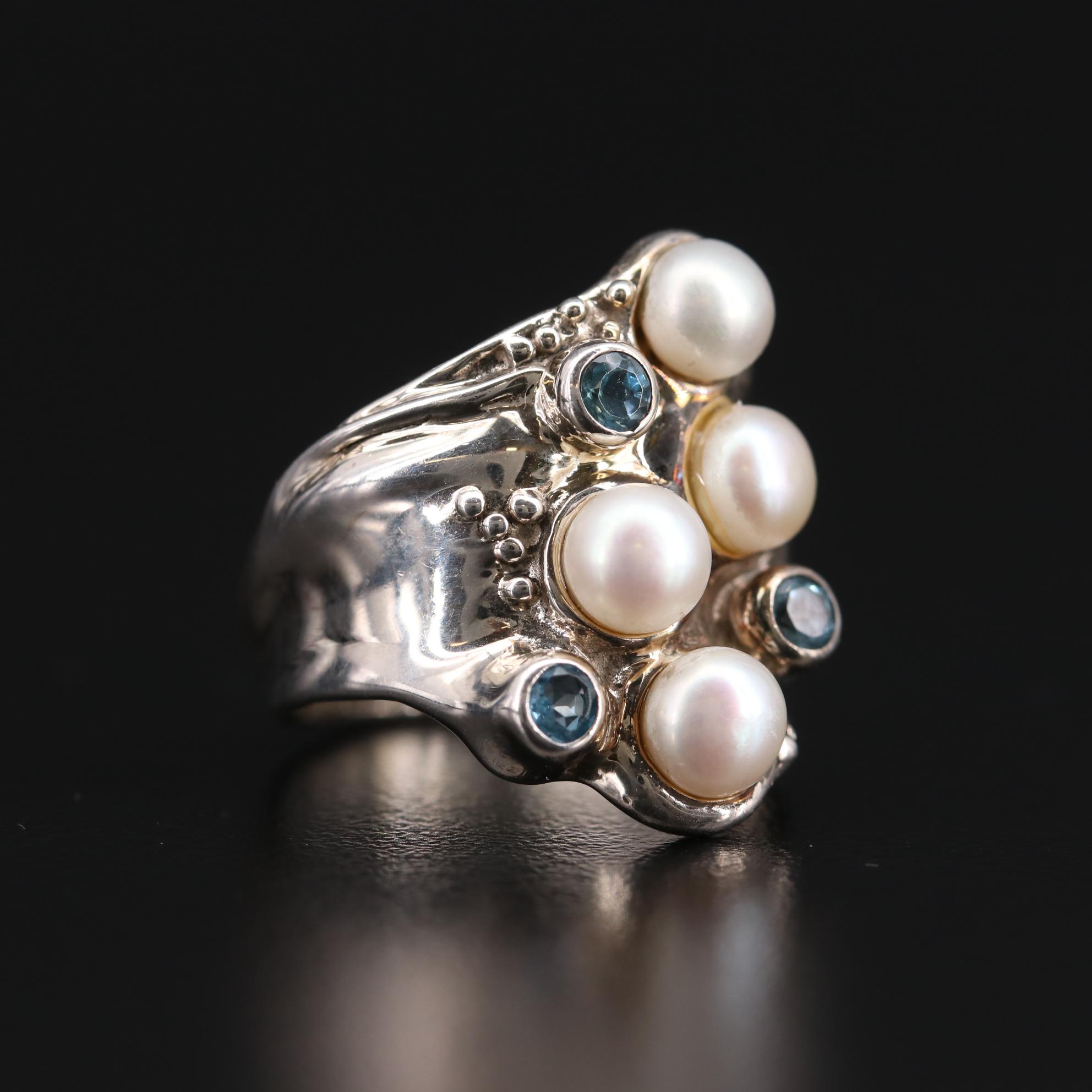 Sterling Silver Topaz and Cultured Pearl Ring