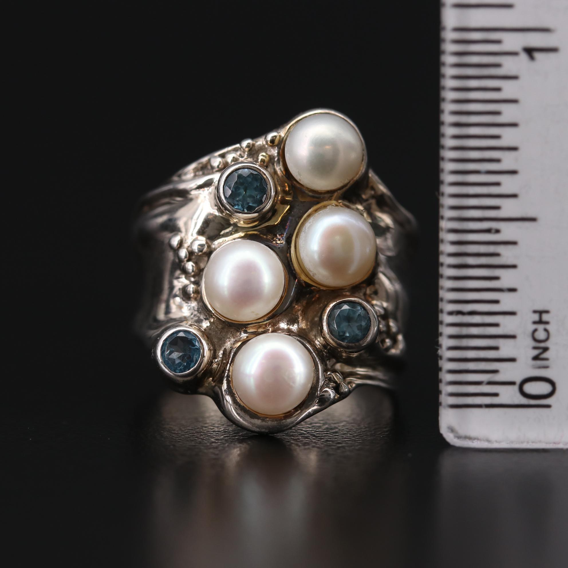 Sterling Silver Topaz and Cultured Pearl Ring
