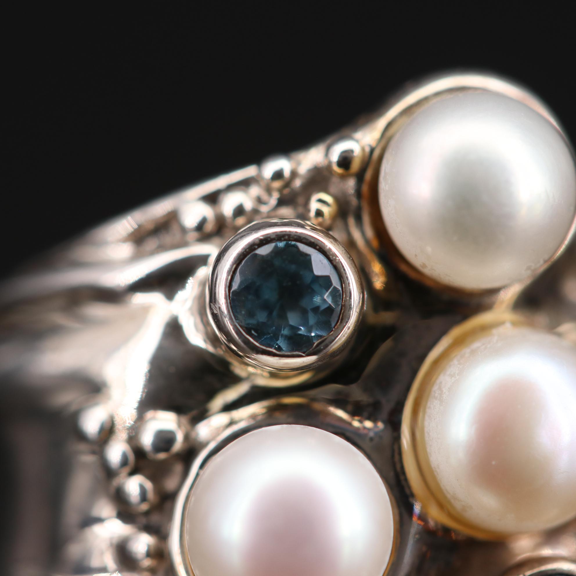Sterling Silver Topaz and Cultured Pearl Ring