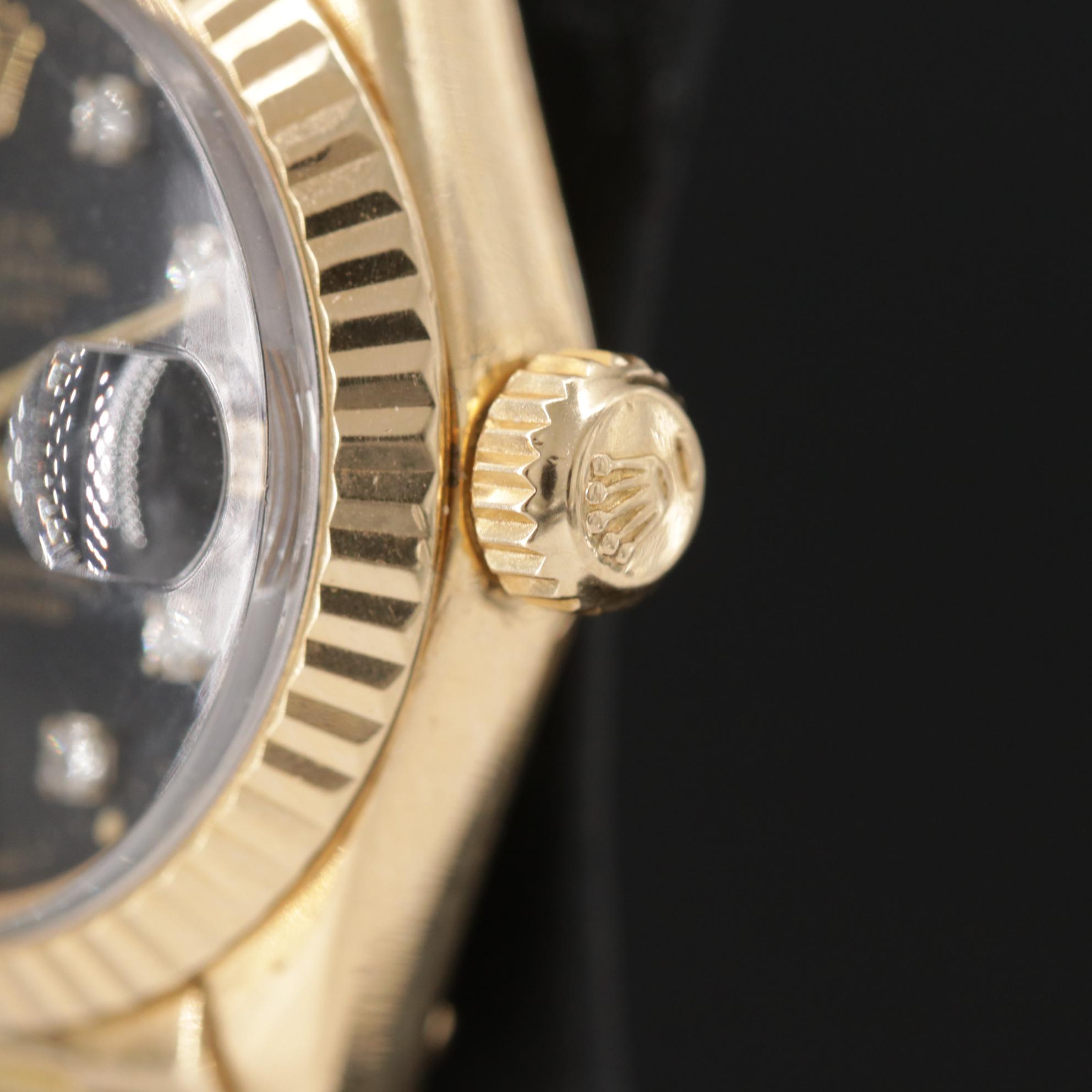Vintage Rolex Diamond Dial Datejust "President" 18K Gold Watch, 1975