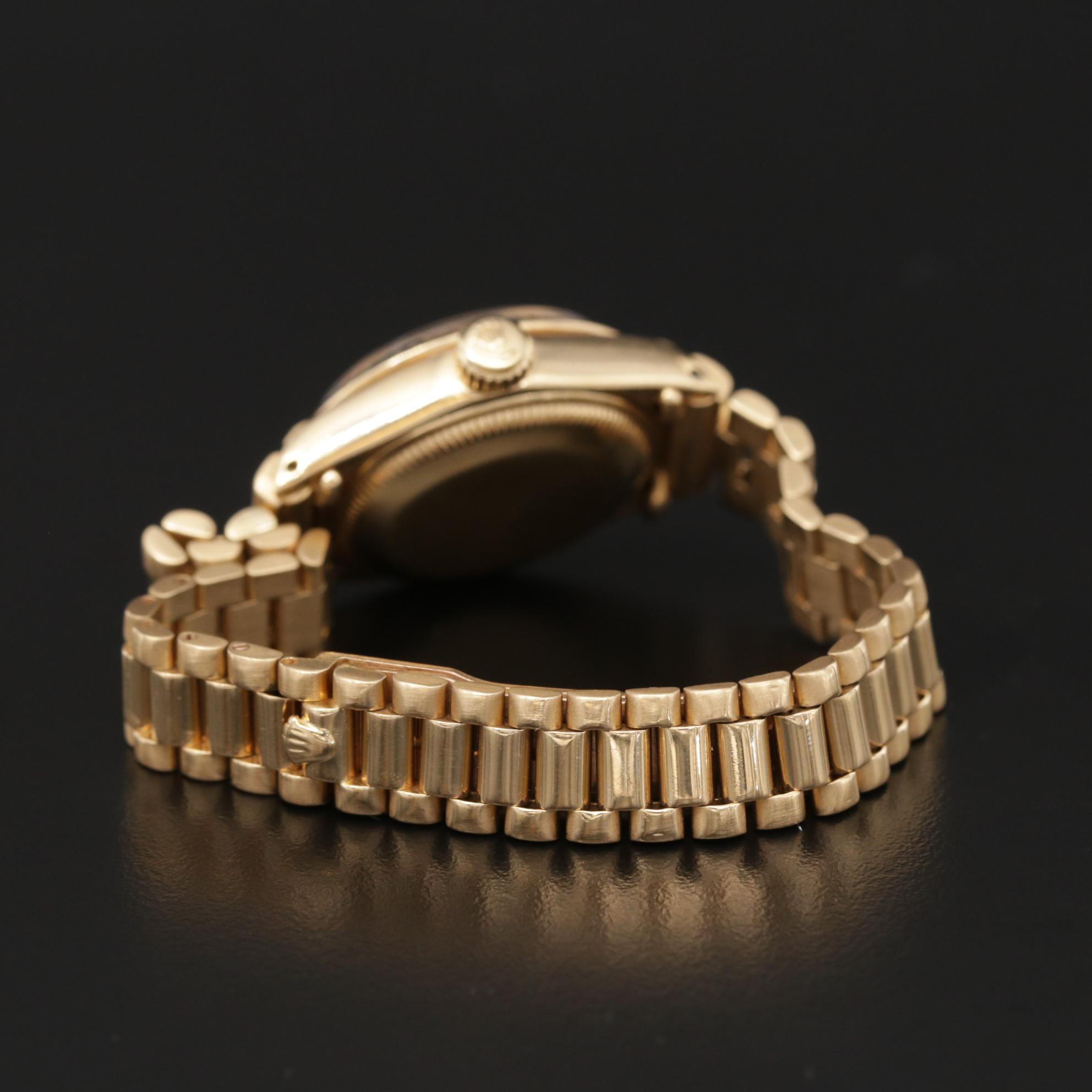 Vintage Rolex Diamond Dial Datejust "President" 18K Gold Watch, 1975