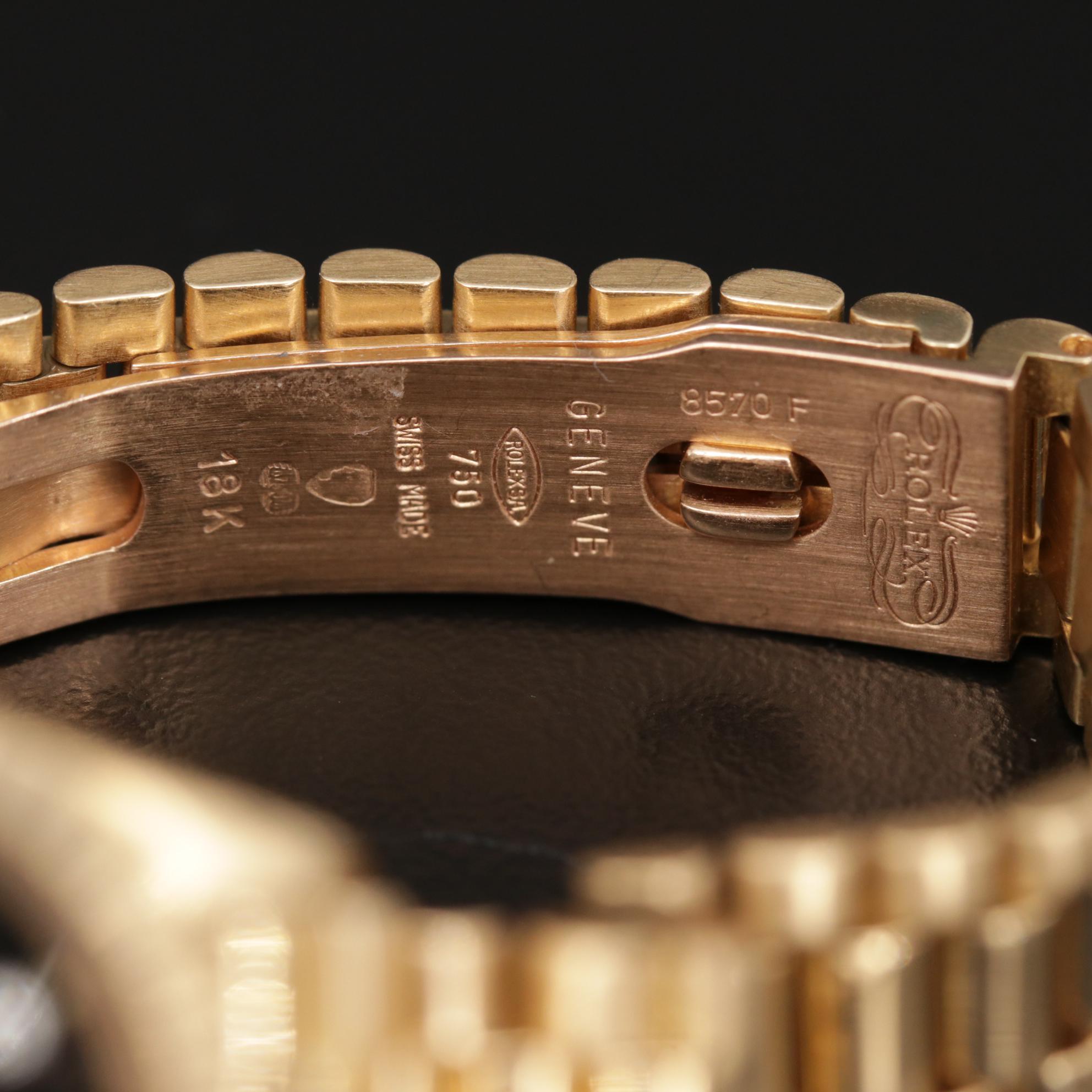 Vintage Rolex Diamond Dial Datejust "President" 18K Gold Watch, 1975