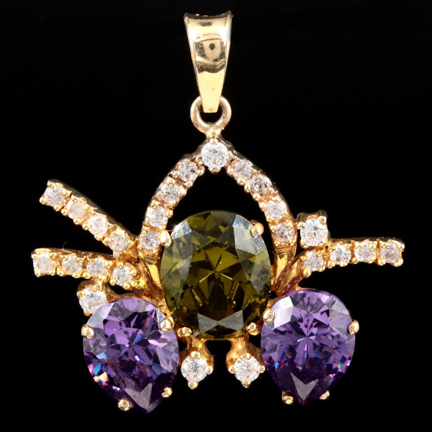 18K Yellow Gold Cubic Zirconia Pendant With 14K Yellow Gold Bail