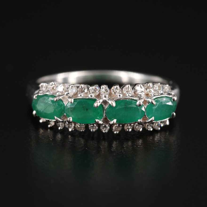 14K White Gold Emerald and Diamond Ring