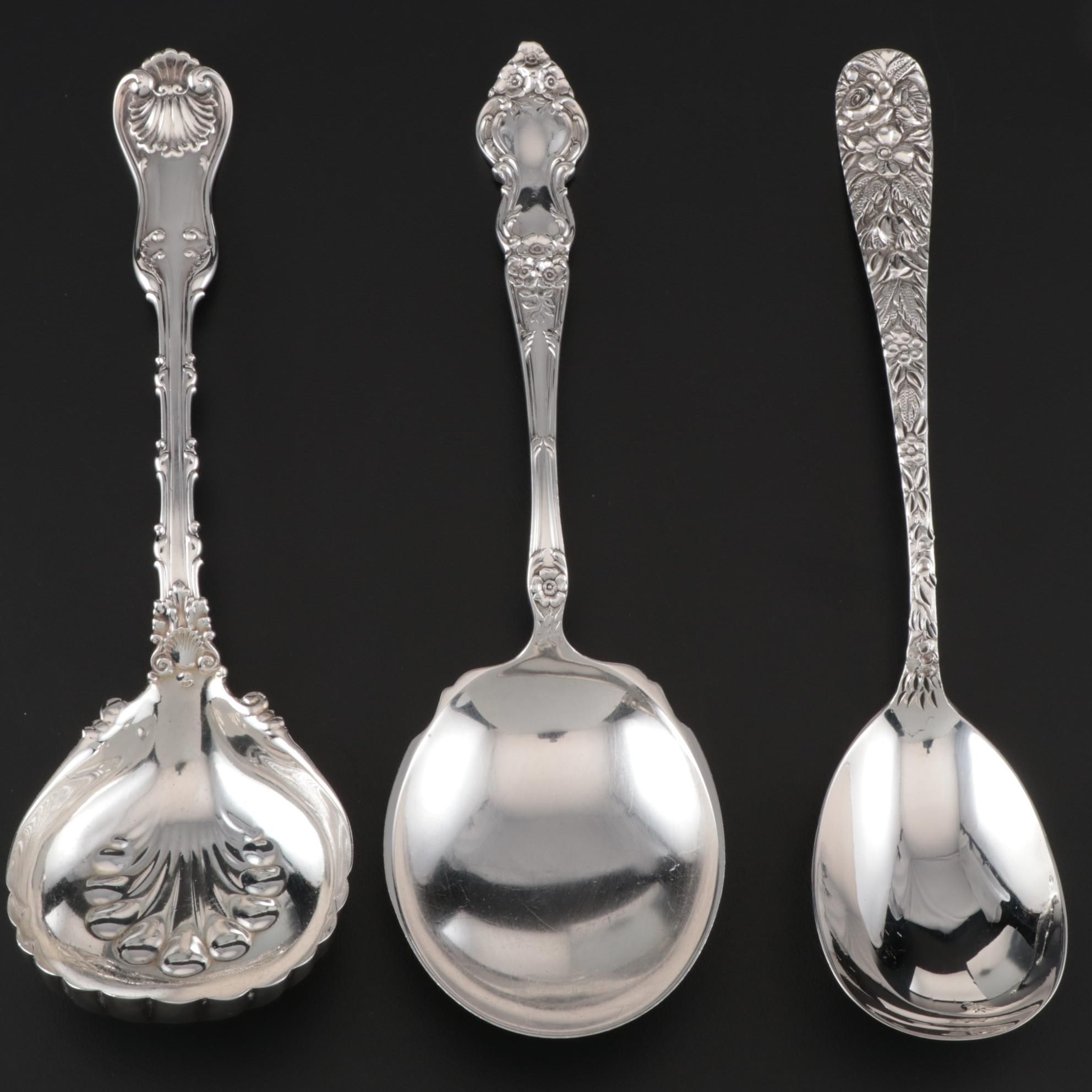American Sterling Silver Serving Spoons Including Watson and Whiting Mfg. Co.