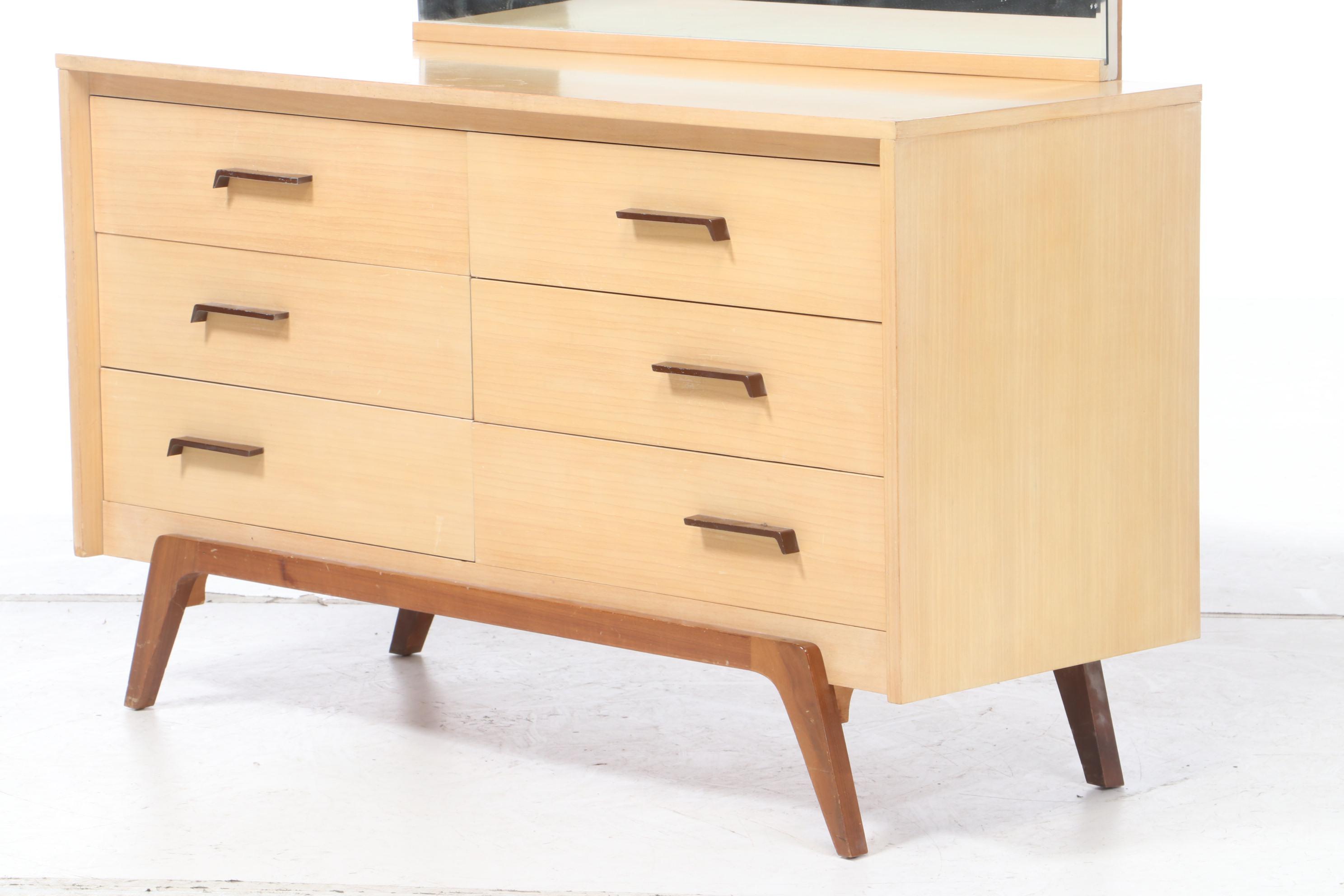Mid Century Modern Johnson-Carper Blonde Birch Dresser with Mirror