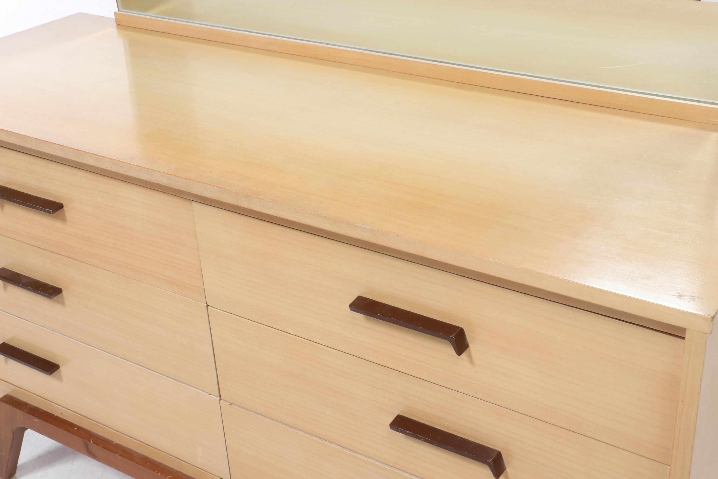 Mid Century Modern Johnson-Carper Blonde Birch Dresser with Mirror