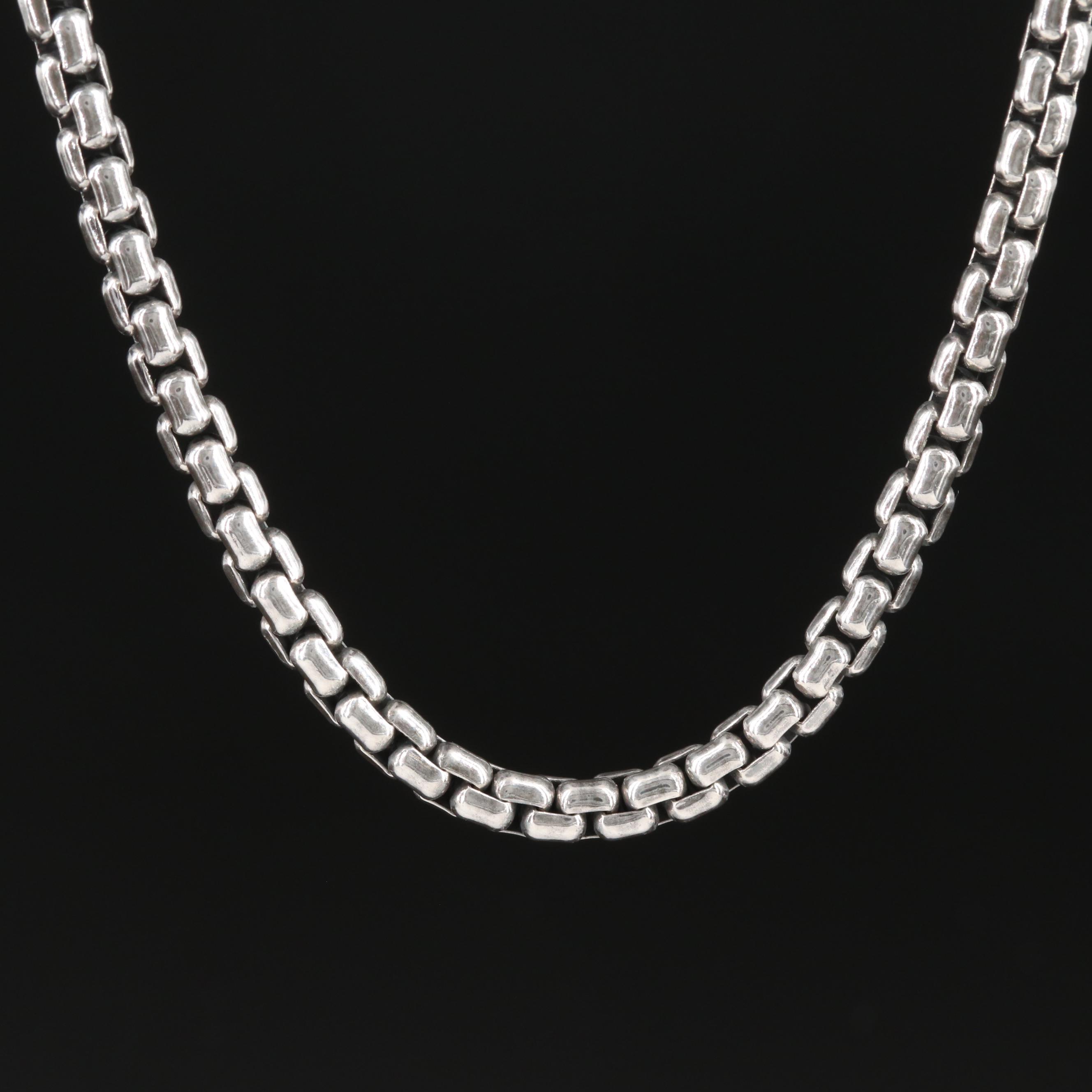 David Yurman Sterling Silver Box Chain Necklace with 14K Gold Accent