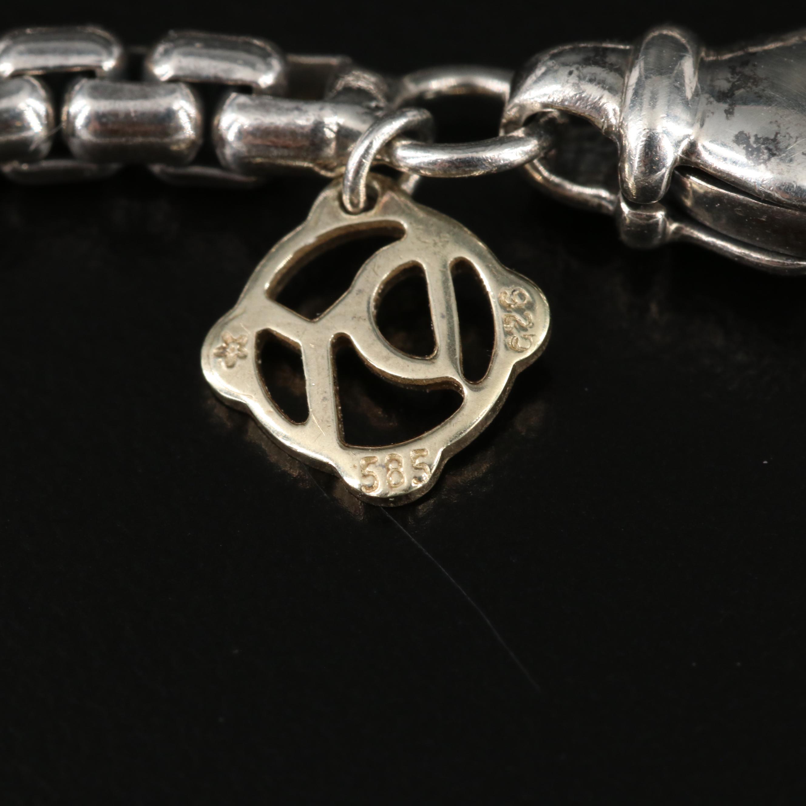 David Yurman Sterling Silver Box Chain Necklace with 14K Gold Accent