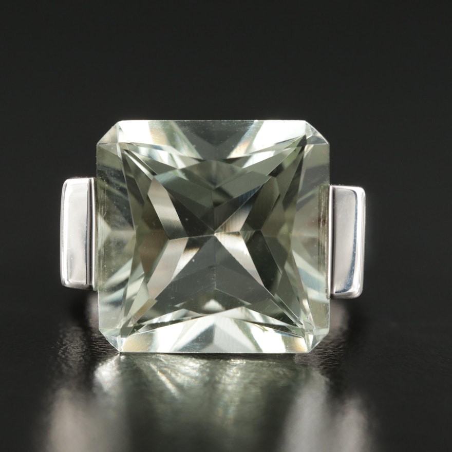 Sterling Silver Prasiolite and Diamond Ring