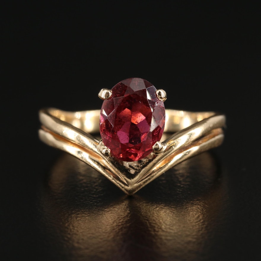 14K Yellow Gold Tourmaline Chevron Ring