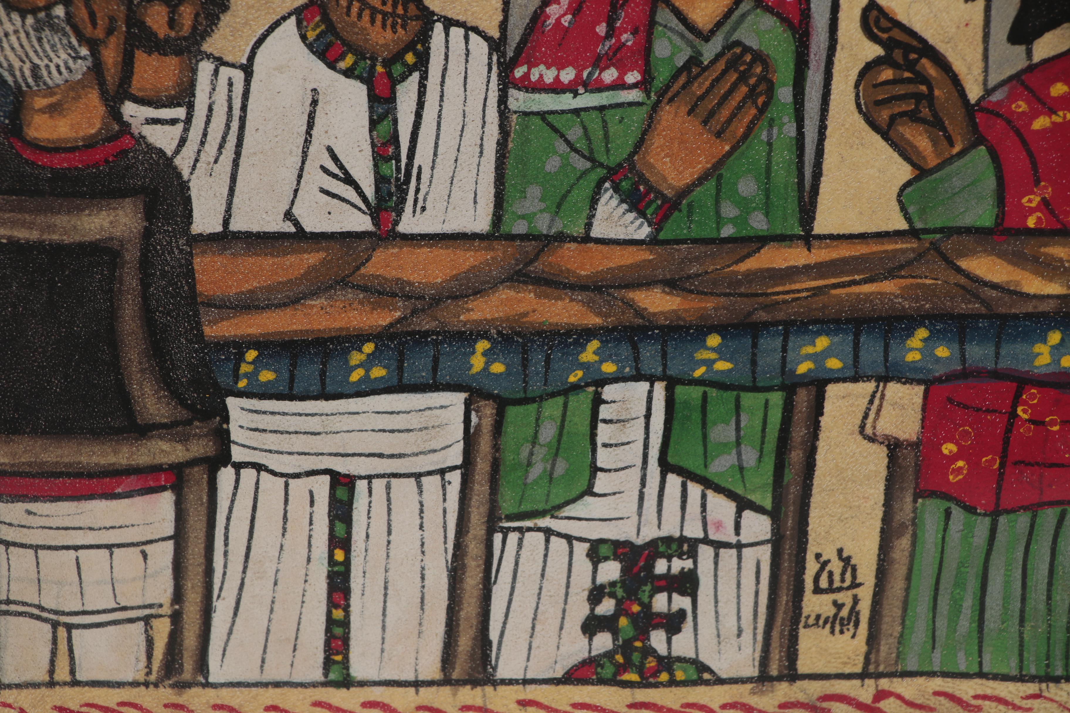 Ethiopian Coptic Painting on Animal Skin of Kind David and the Queen of Sheba