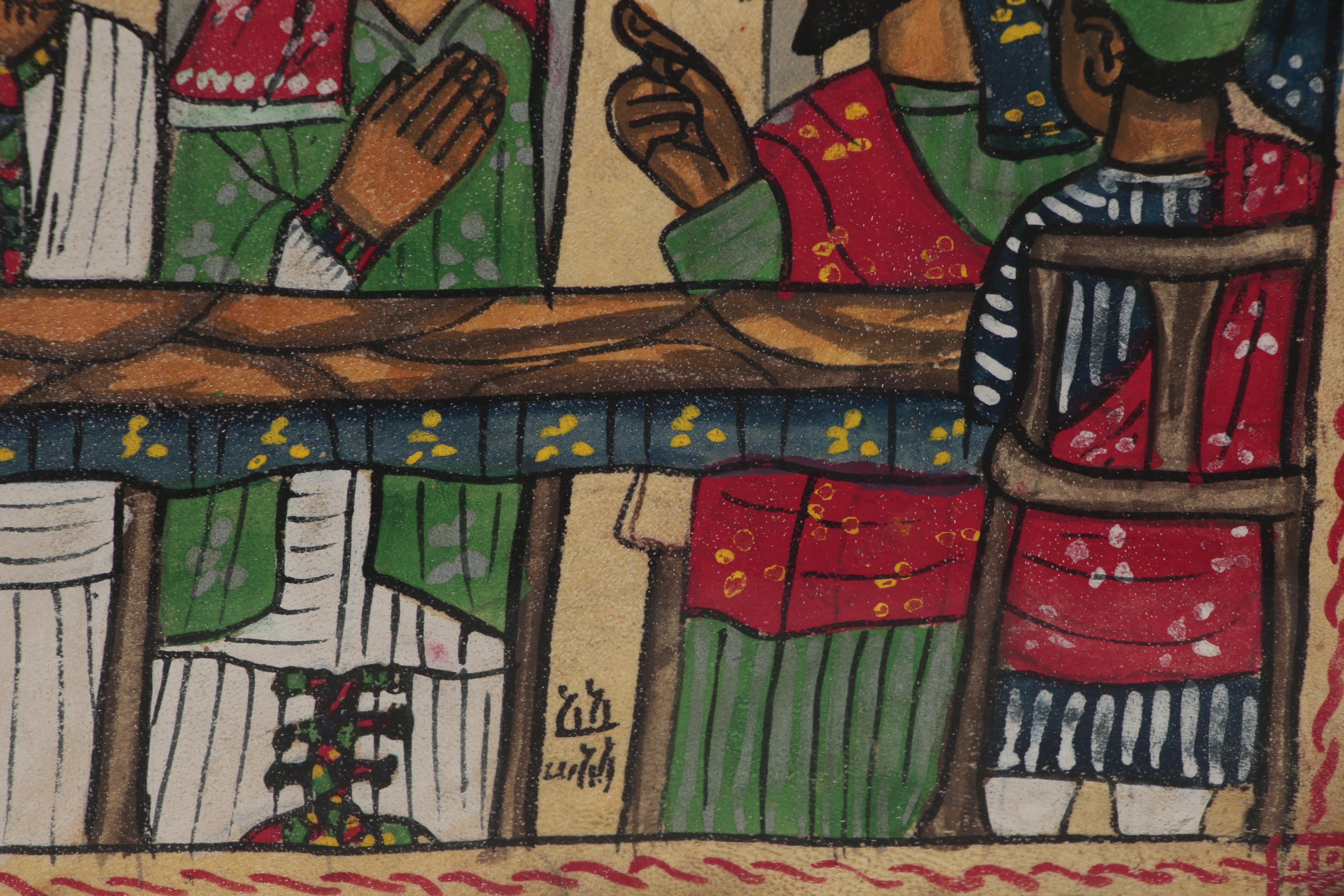 Ethiopian Coptic Painting on Animal Skin of Kind David and the Queen of Sheba