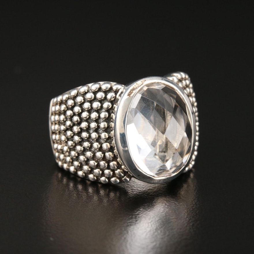 Michael Dawkins Sterling Silver Quartz Ring Featuring Bead Accents