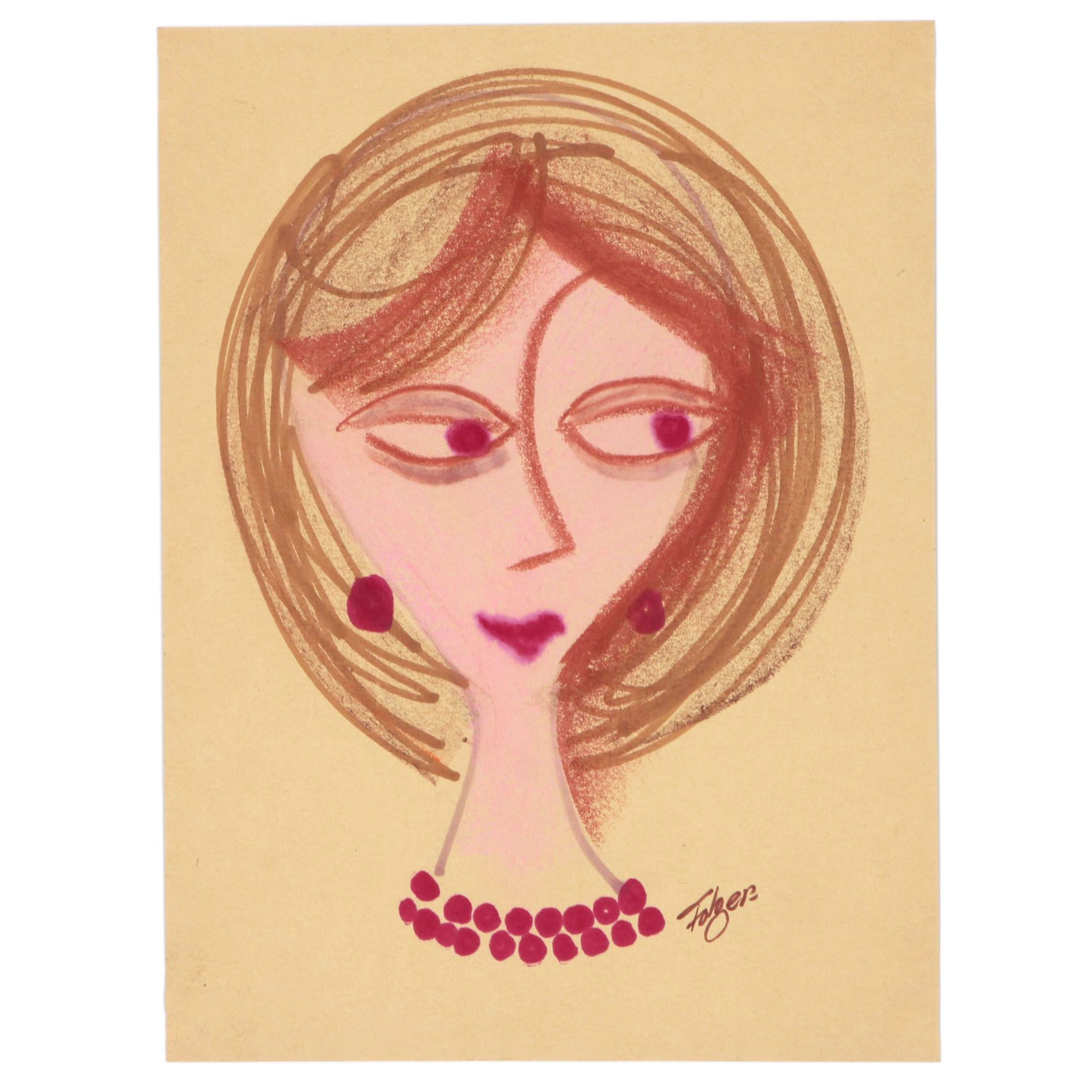 Franklin Folger Pastel and Ink Drawing of Female Figure