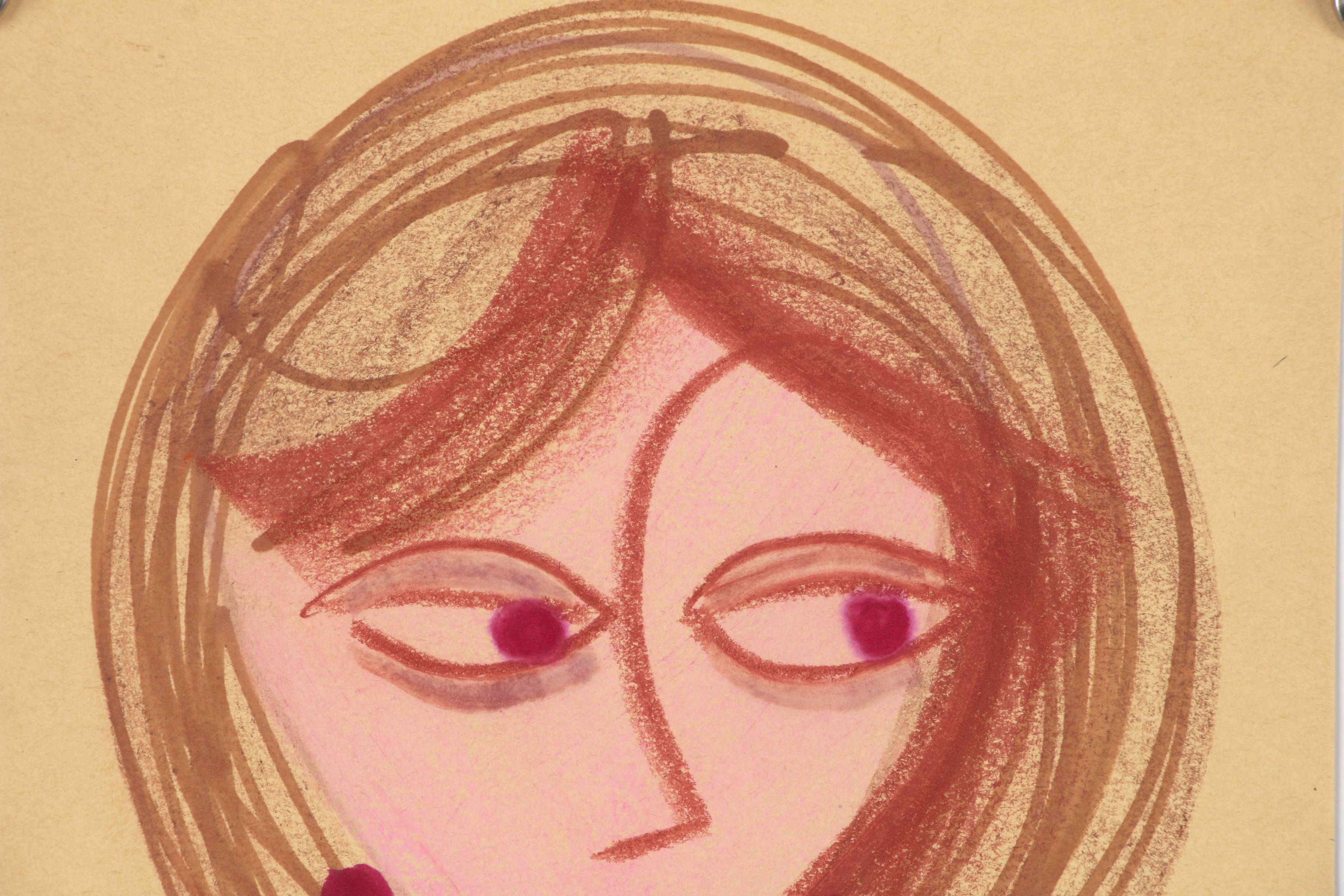 Franklin Folger Pastel and Ink Drawing of Female Figure