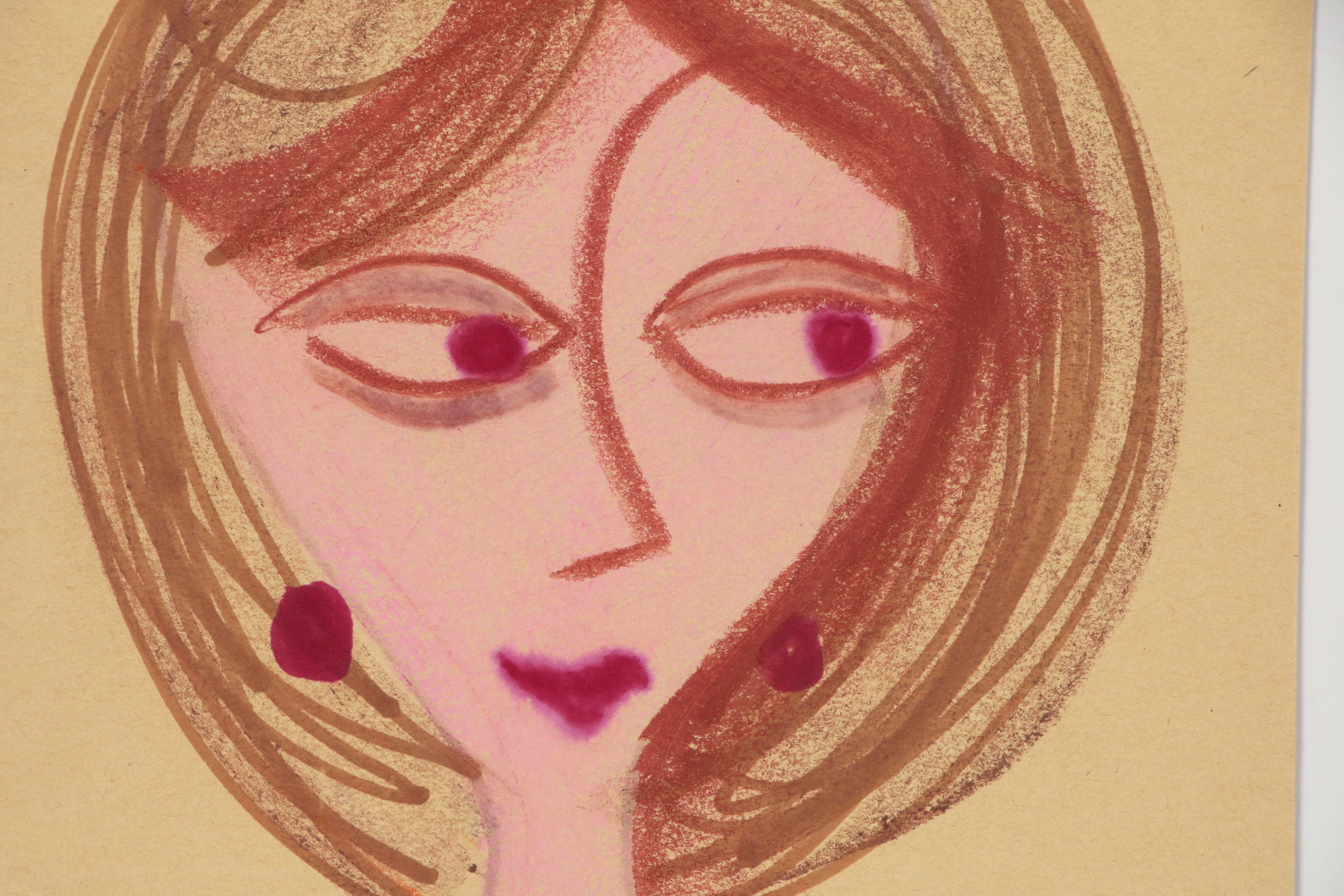 Franklin Folger Pastel and Ink Drawing of Female Figure