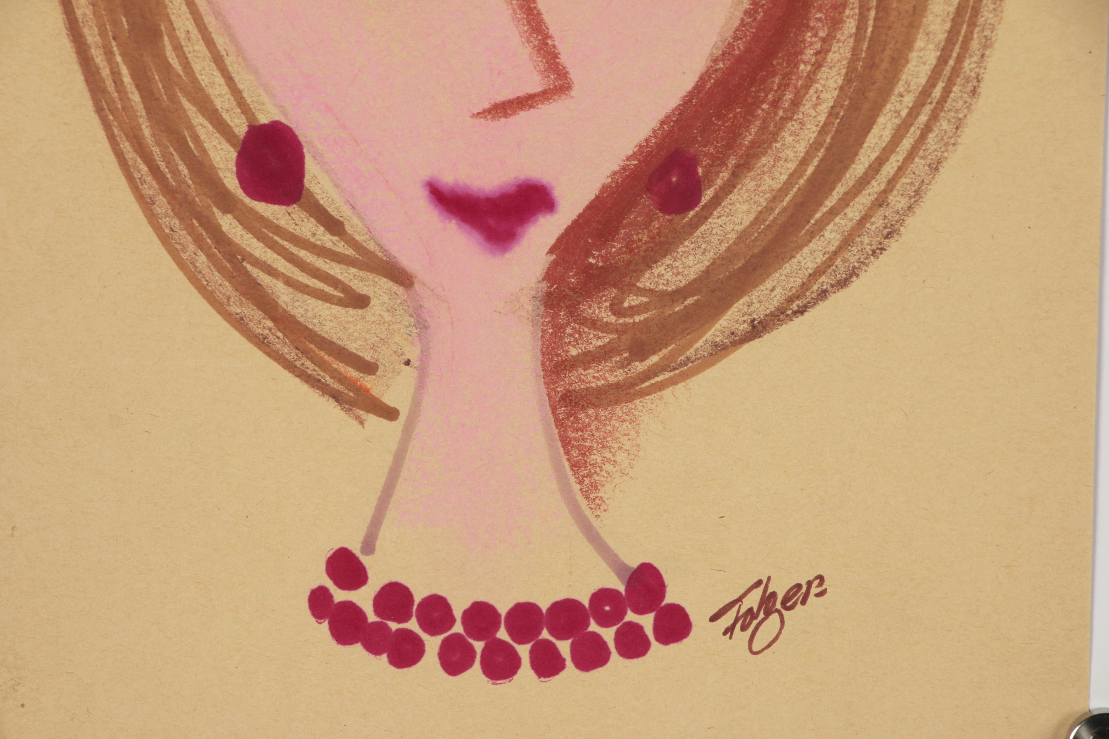 Franklin Folger Pastel and Ink Drawing of Female Figure