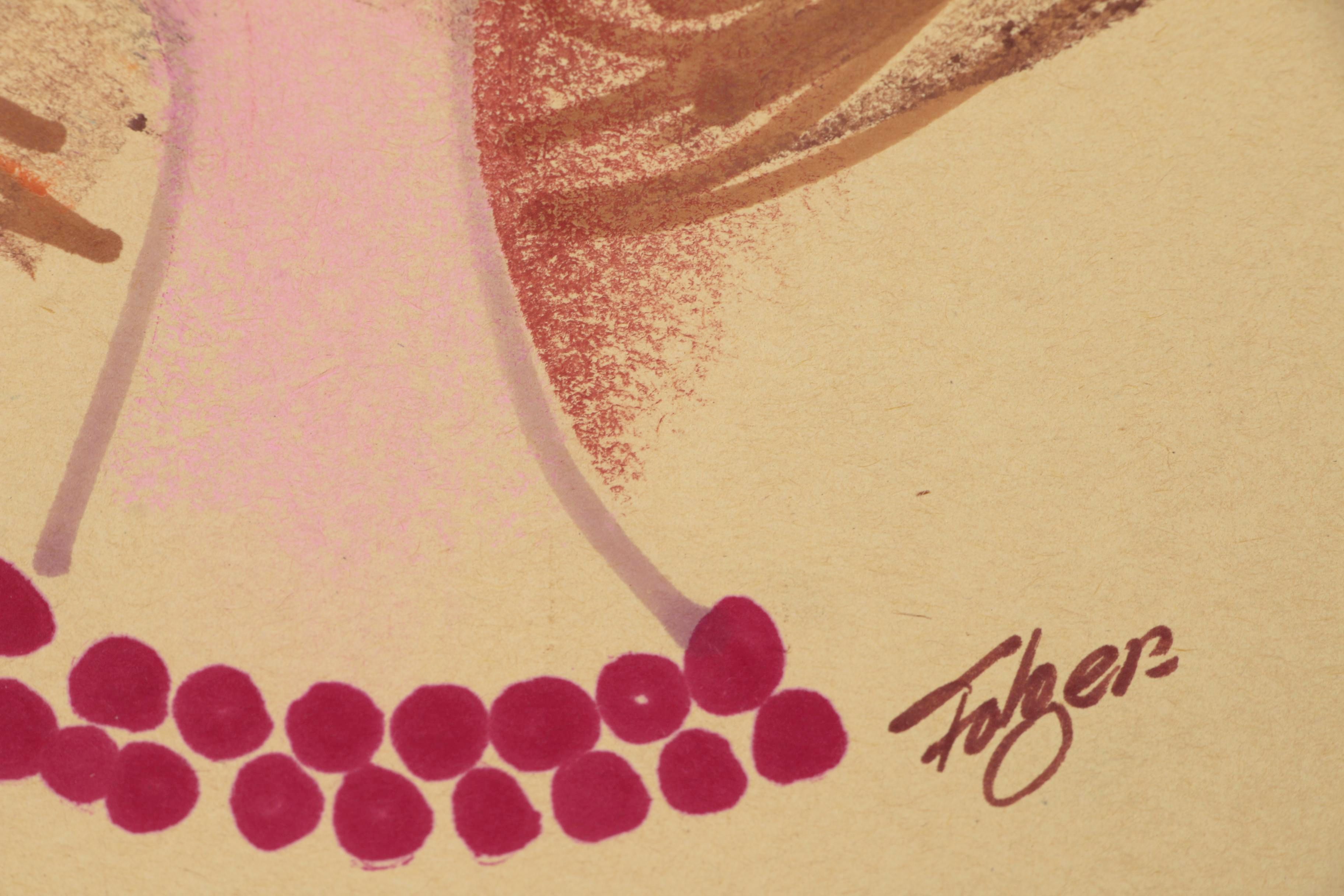 Franklin Folger Pastel and Ink Drawing of Female Figure