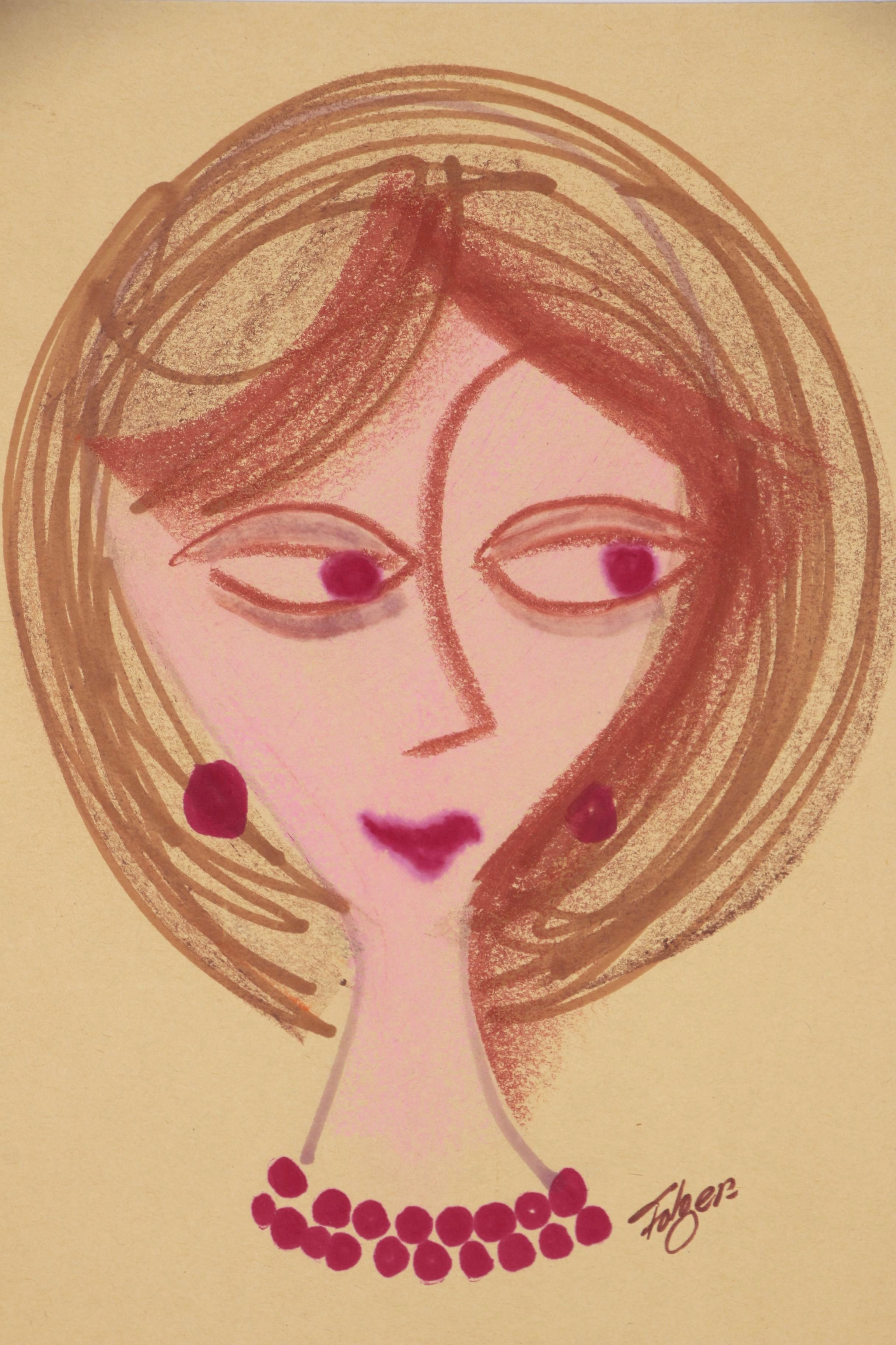 Franklin Folger Pastel and Ink Drawing of Female Figure