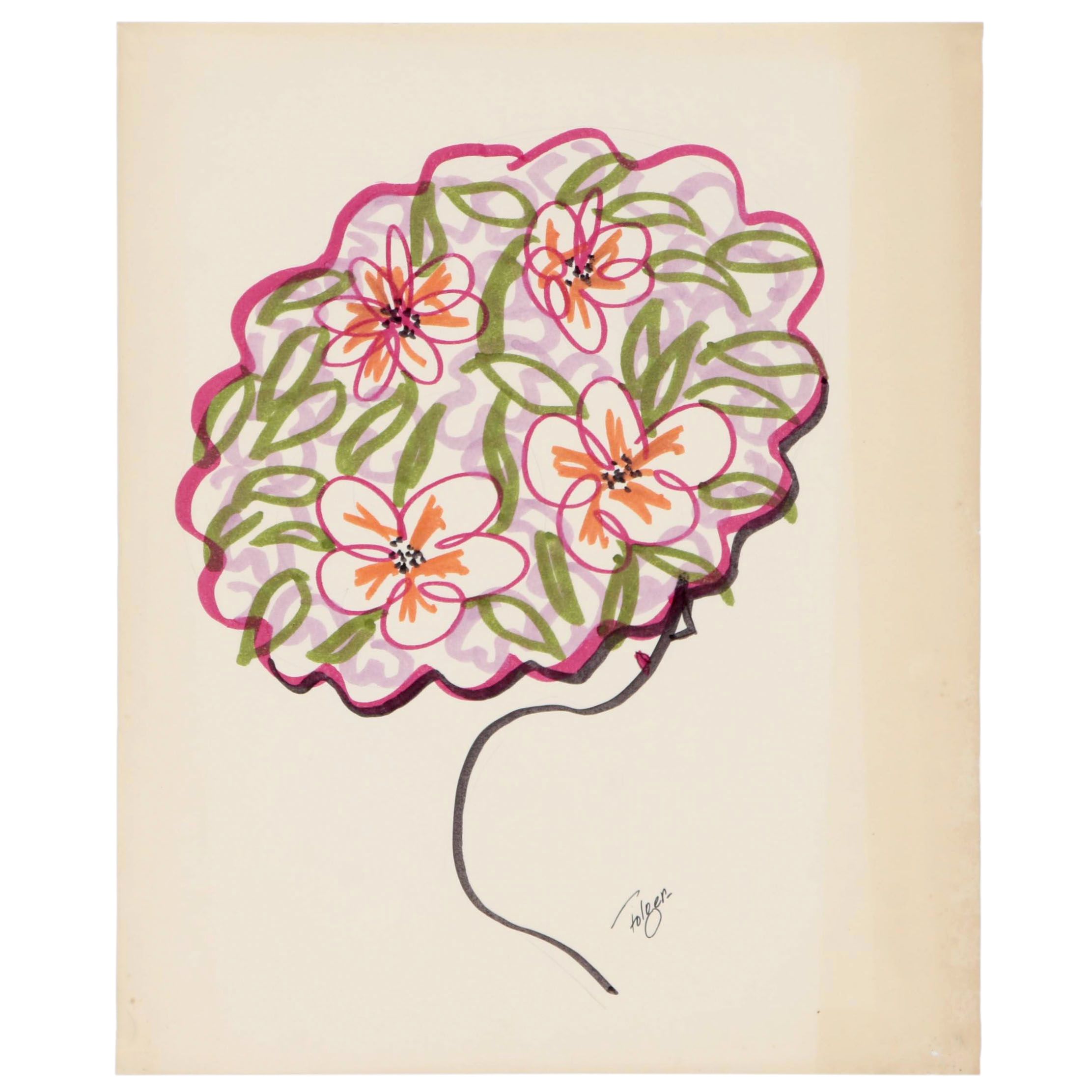 Franklin Folger Ink Drawing of Woman with Flowered Hat