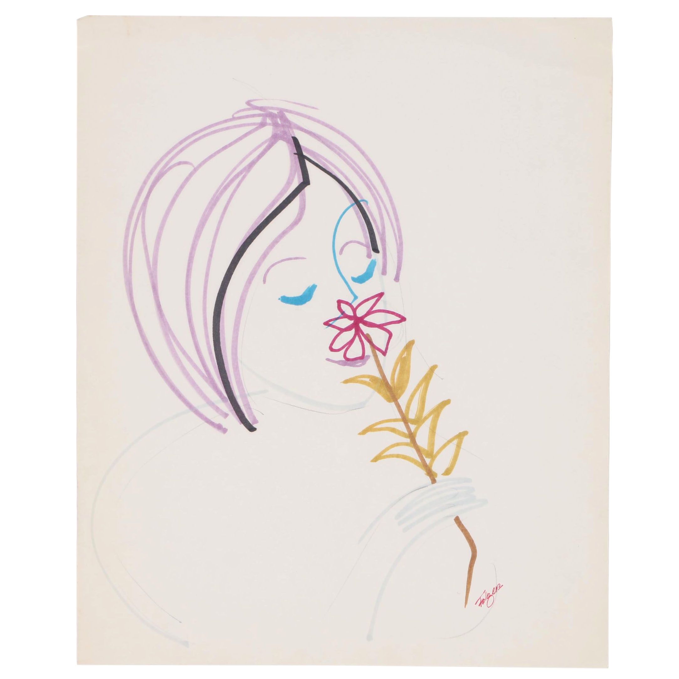 Franklin Folger Ink and Graphite Drawing of Female Figure