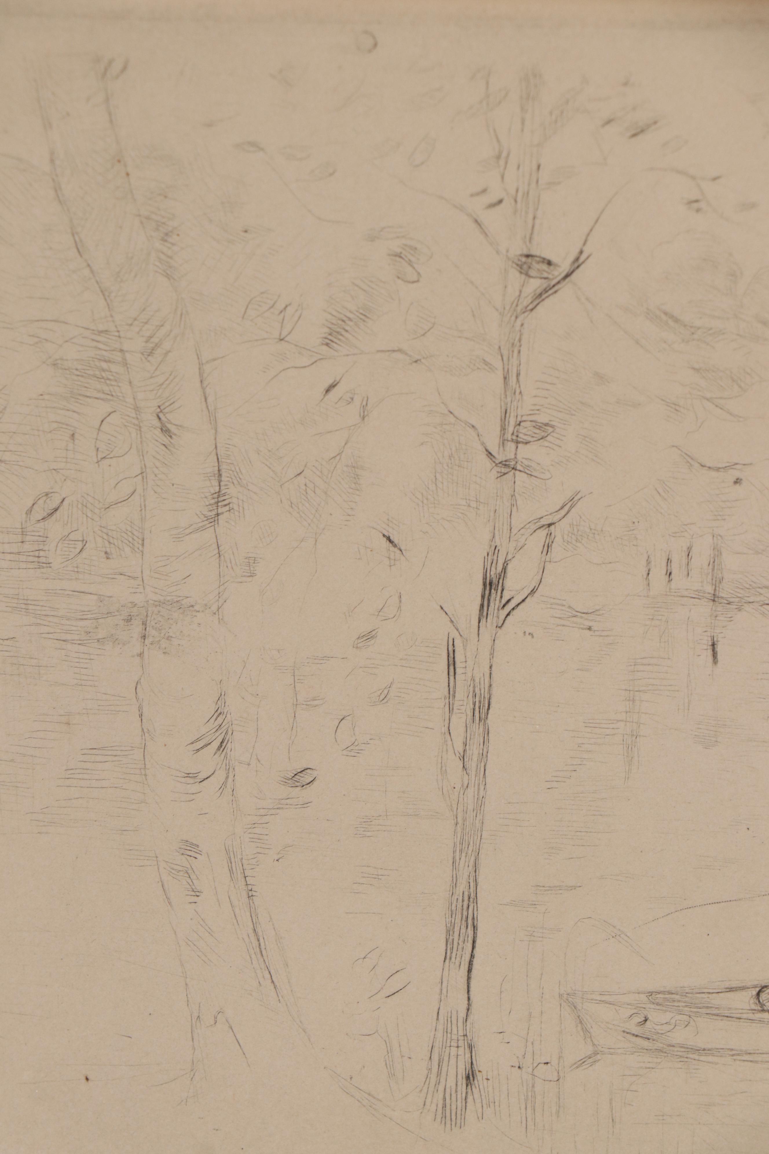 Berthe Morisot Posthumous Restrike Etching "Jardin de Mezy/ Bord du lac"