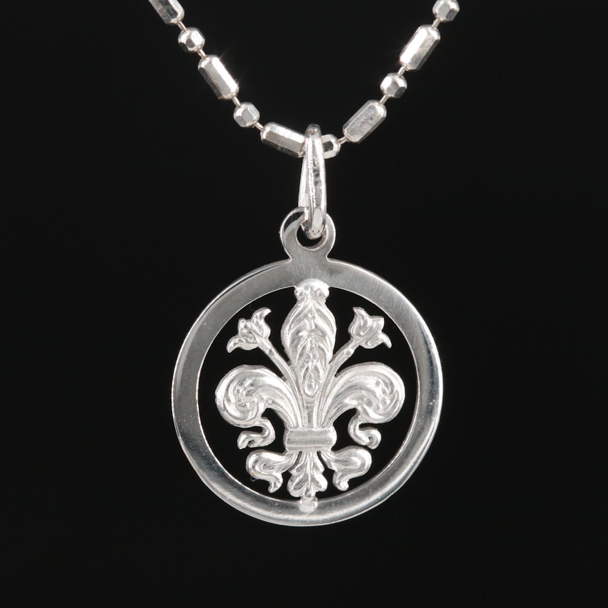 18K Fleur-de-lis Pendant on 14K Chain Link Necklace