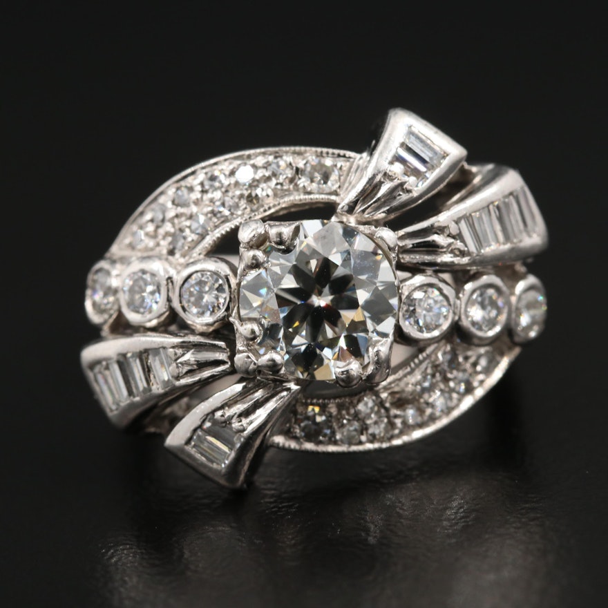 Circa 1940 14K White Gold and Palladium 1.90 CTW Diamond Ring