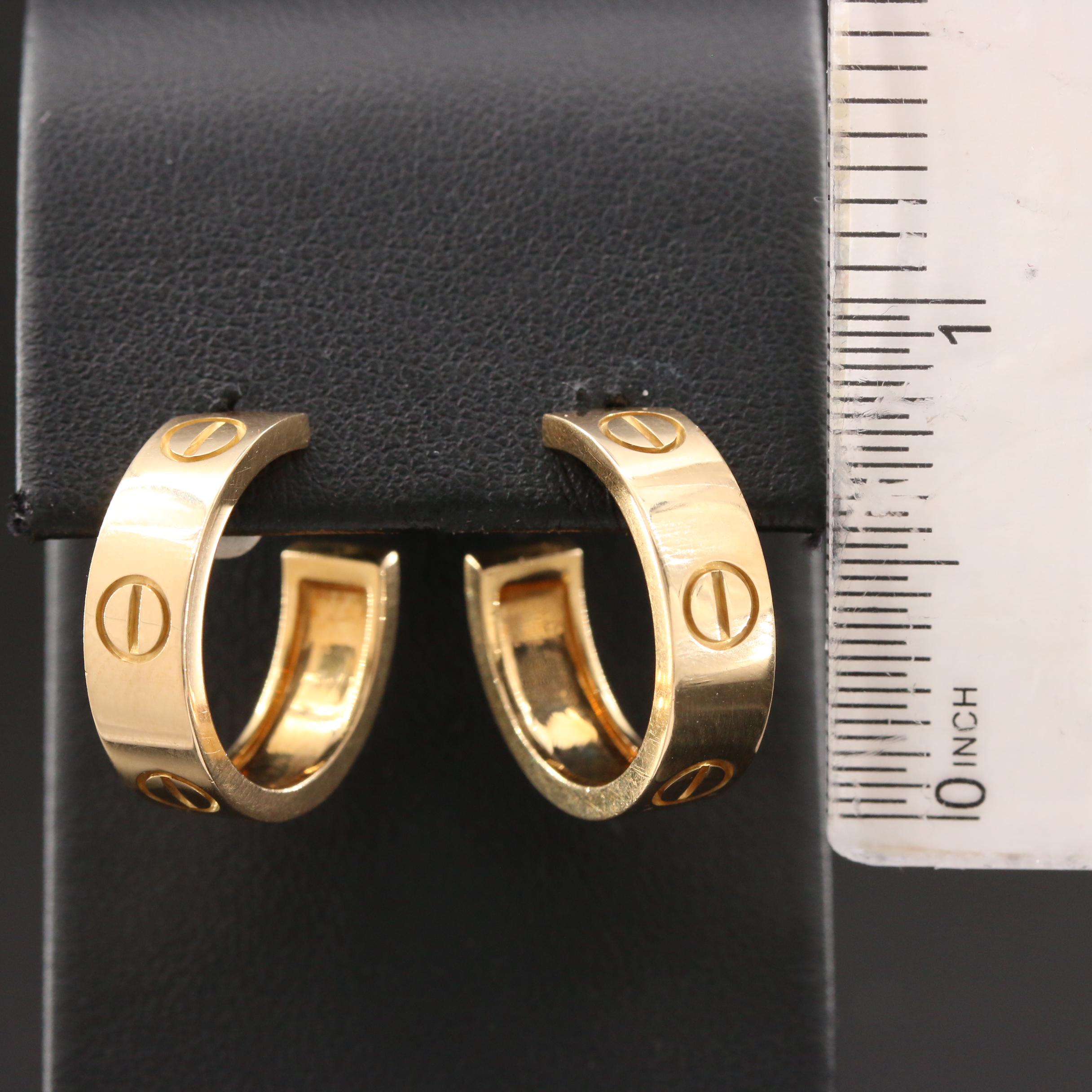 Cartier 18K Yellow Gold "Love" Earrings with Certificate and La Pousette Backs
