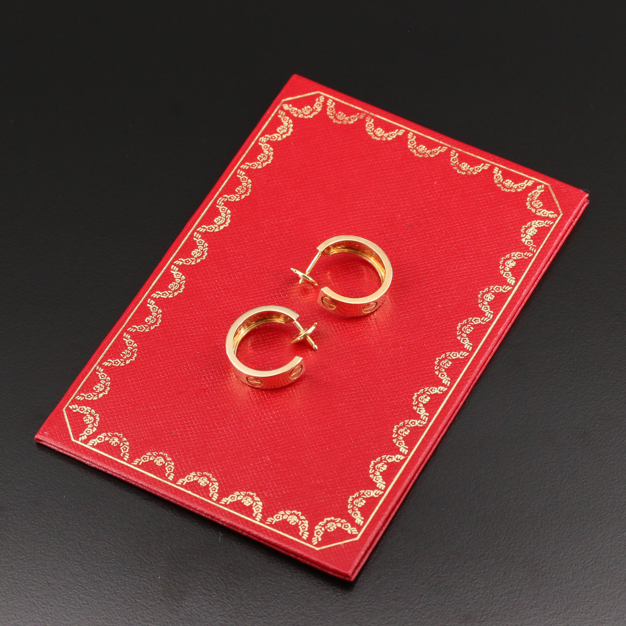 Cartier 18K Yellow Gold "Love" Earrings with Certificate and La Pousette Backs