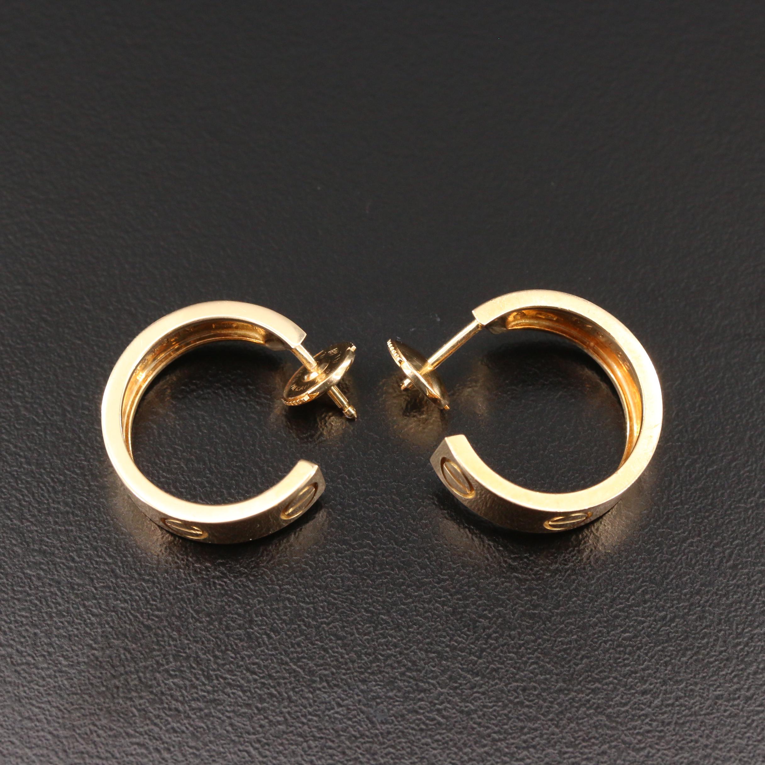 Cartier 18K Yellow Gold "Love" Earrings with Certificate and La Pousette Backs
