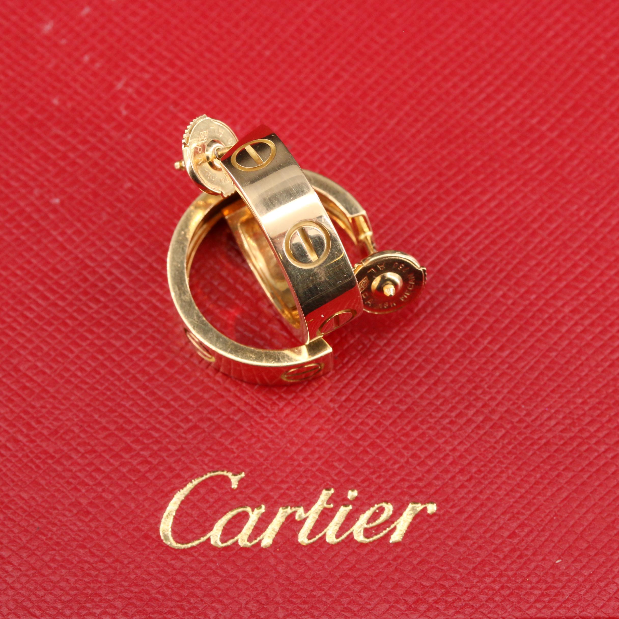 Cartier 18K Yellow Gold "Love" Earrings with Certificate and La Pousette Backs