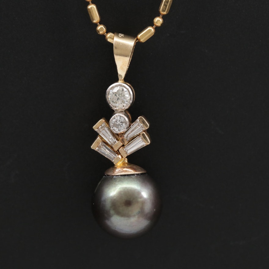 14K Pearl and Diamond Pendant Necklace